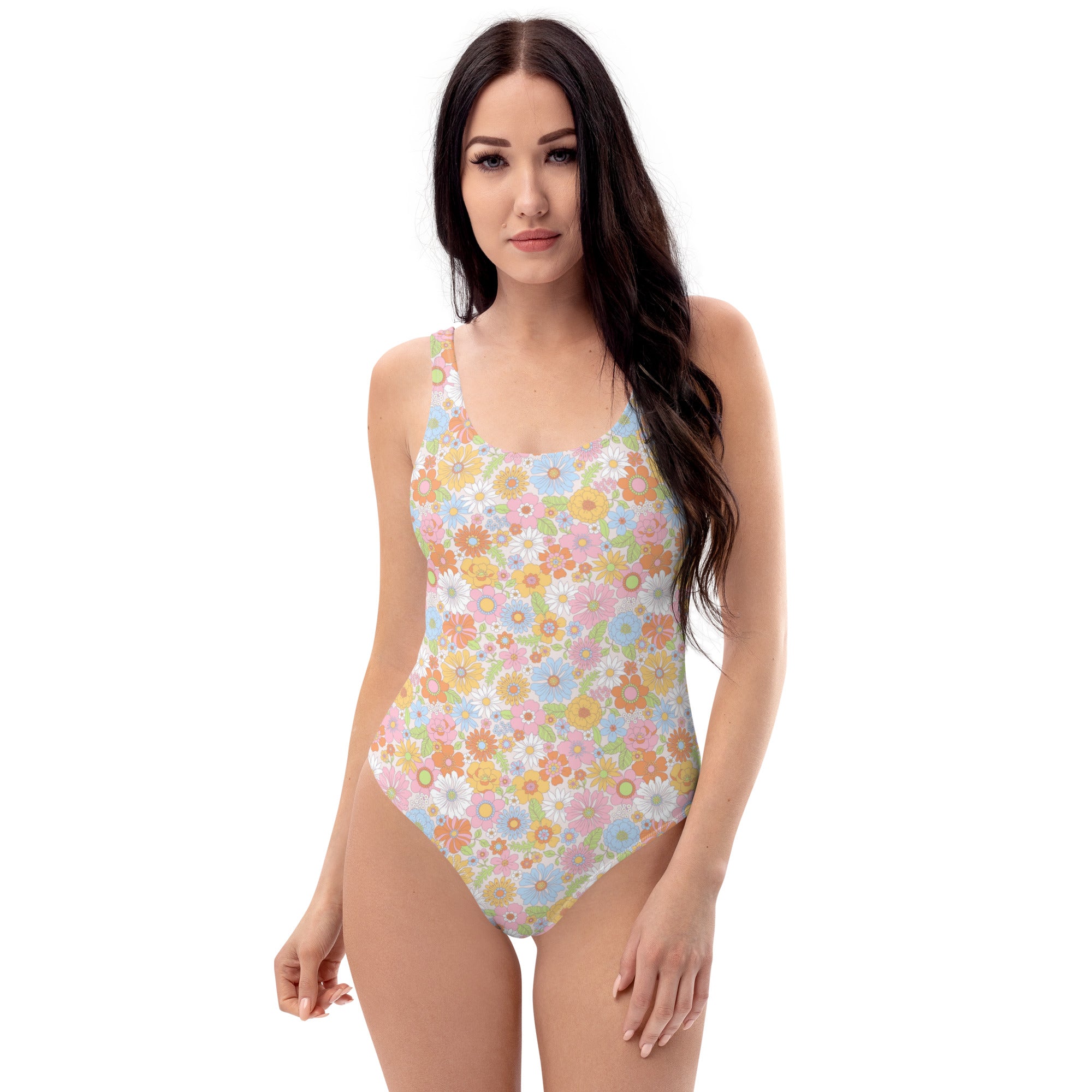 Cute Multicolor Summer Floral One-Piece Swimsuit