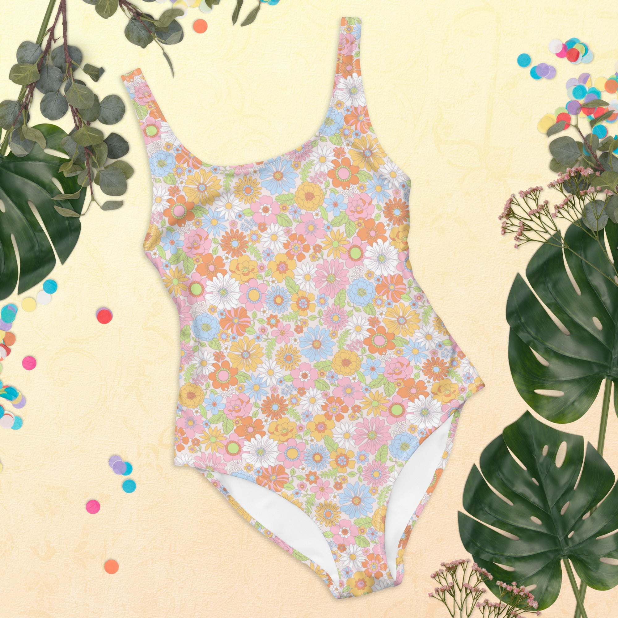 Cute Multicolor Summer Floral One-Piece Swimsuit