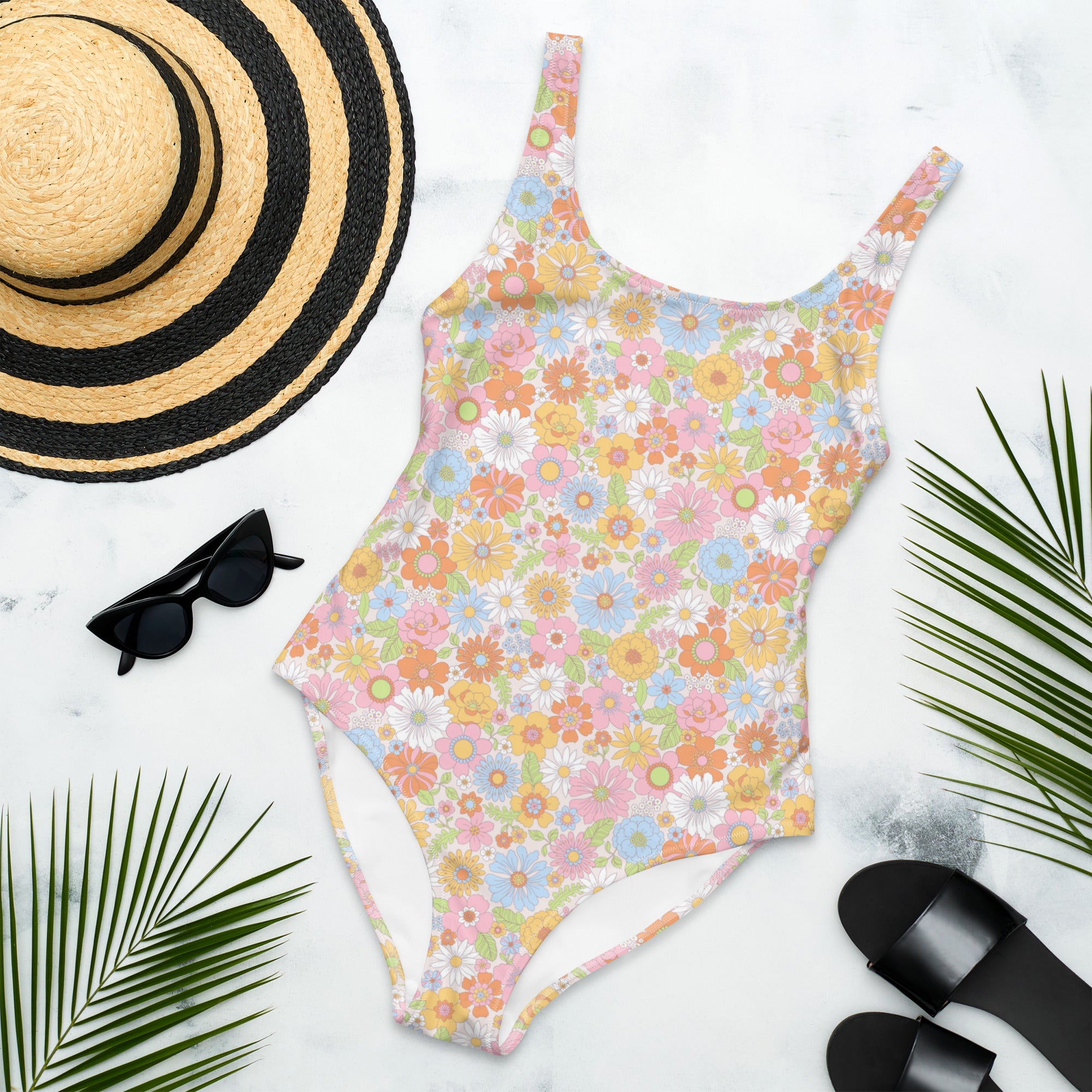 Cute Multicolor Summer Floral One-Piece Swimsuit