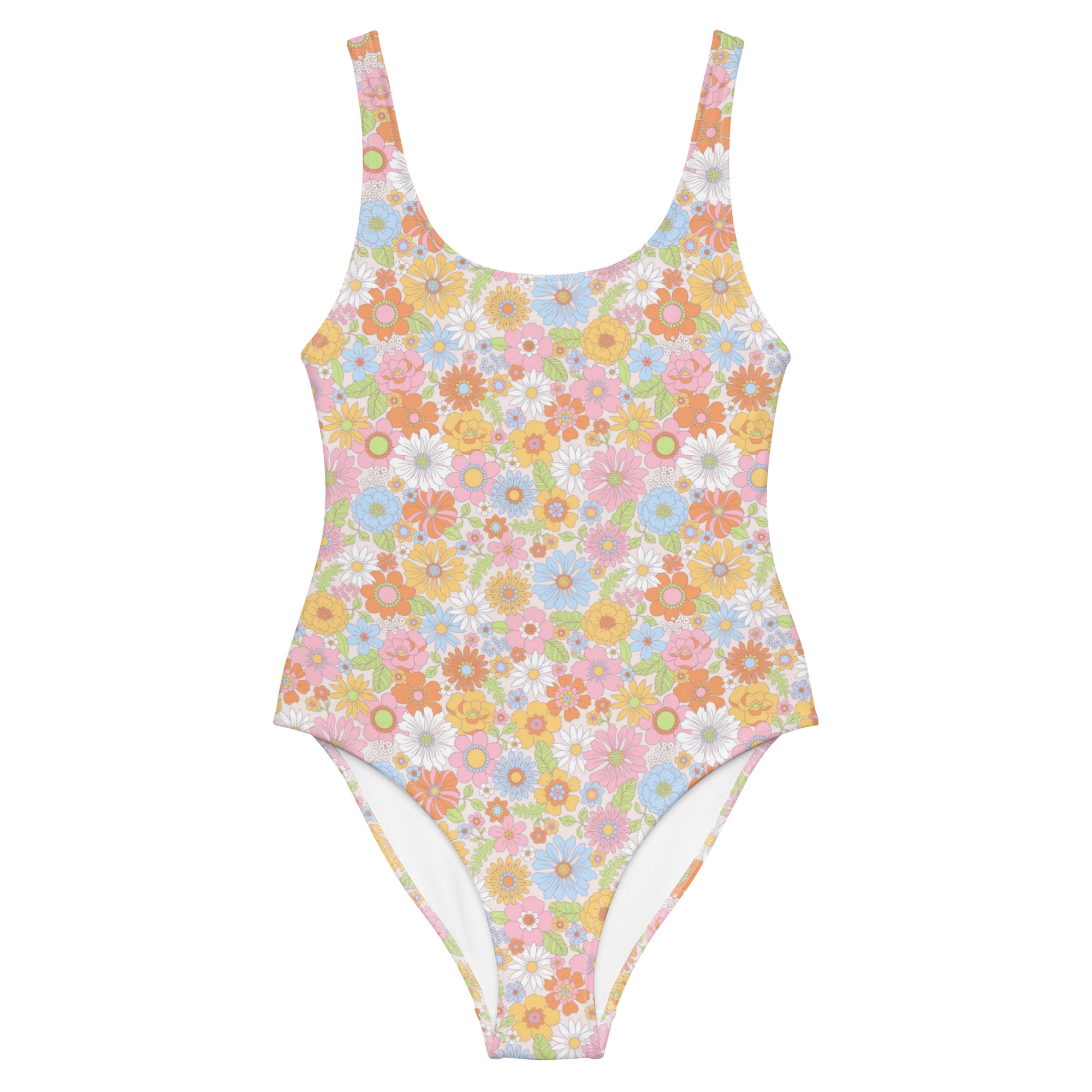 Cute Multicolor Summer Floral One-Piece Swimsuit