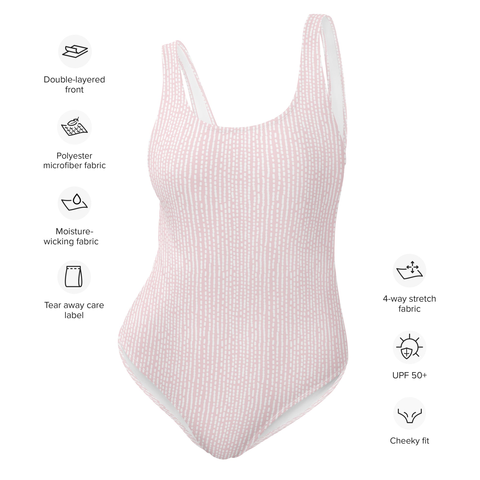 Cute Rose Pink Irregular Striped Print One-Piece Swimsuit