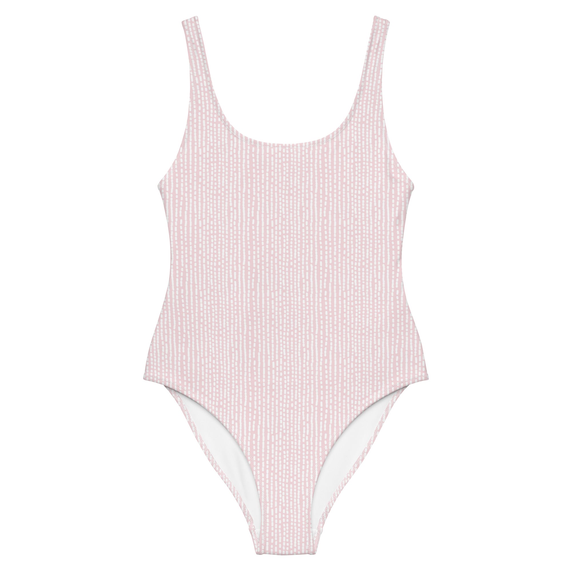 Cute Rose Pink Irregular Striped Print One-Piece Swimsuit