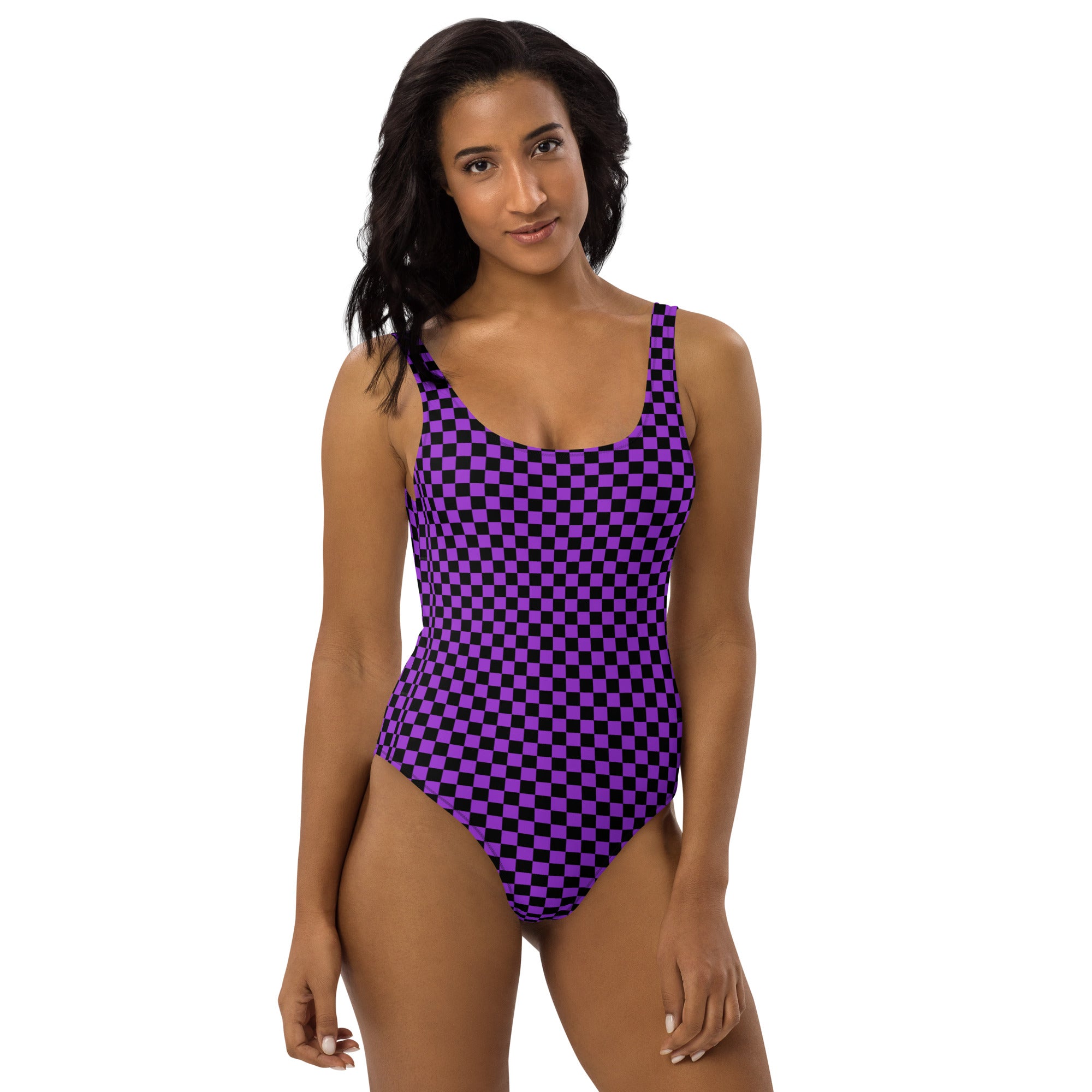 Preppy Purple Checkered One-Piece Swimsuit