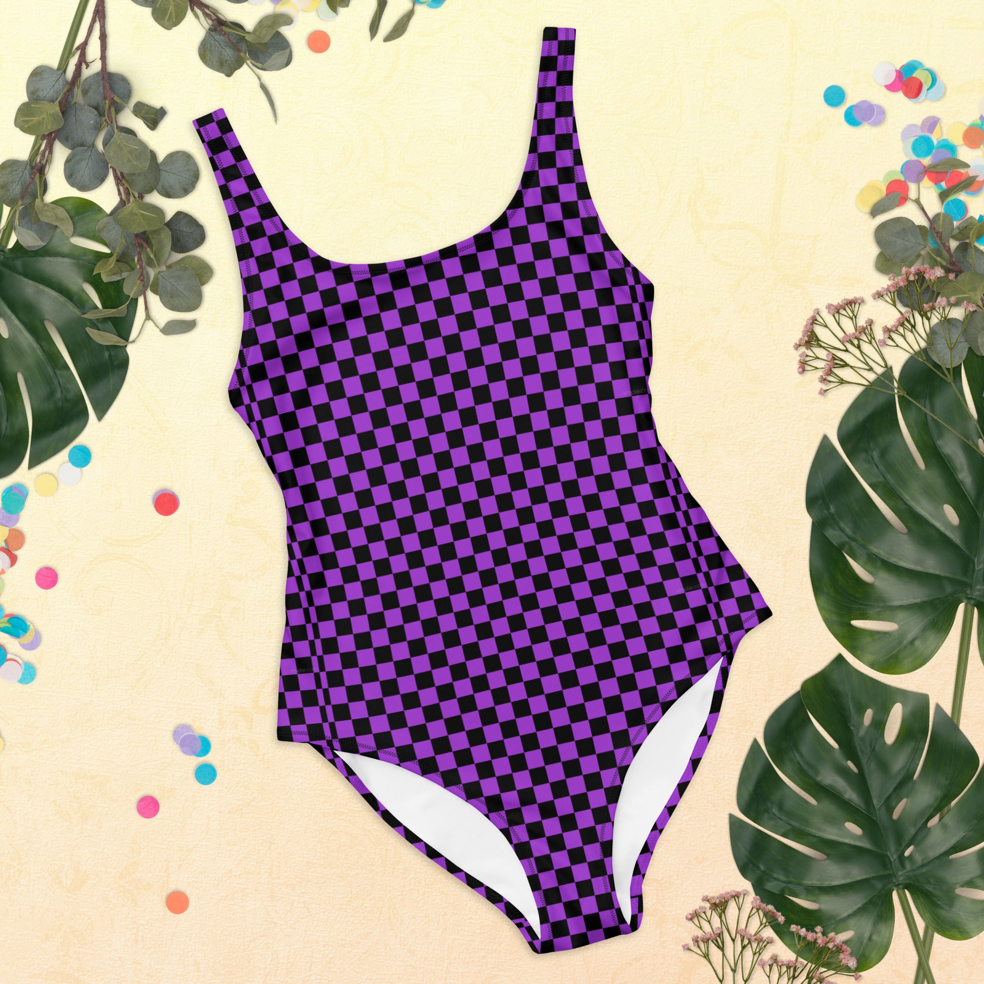 Preppy Purple Checkered One-Piece Swimsuit