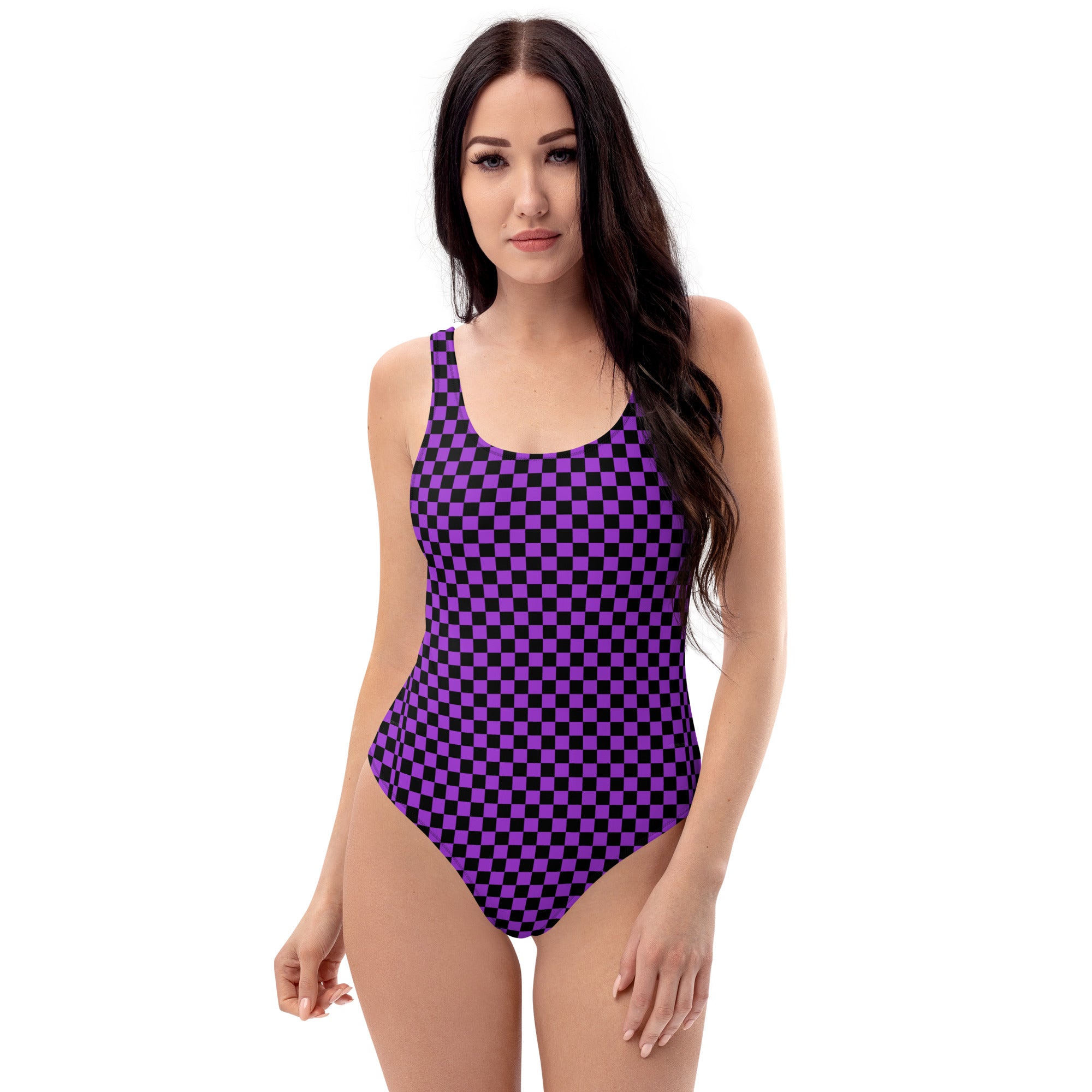 Preppy Purple Checkered One-Piece Swimsuit