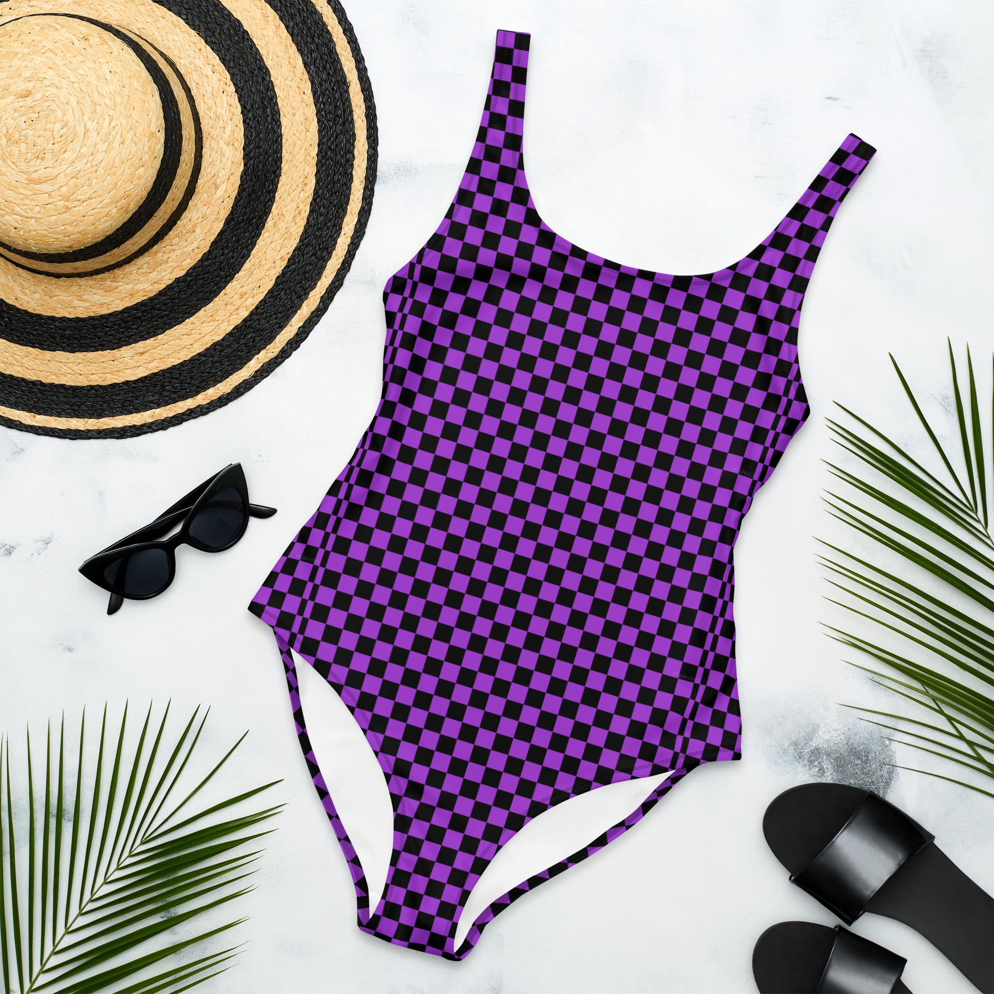 Preppy Purple Checkered One-Piece Swimsuit