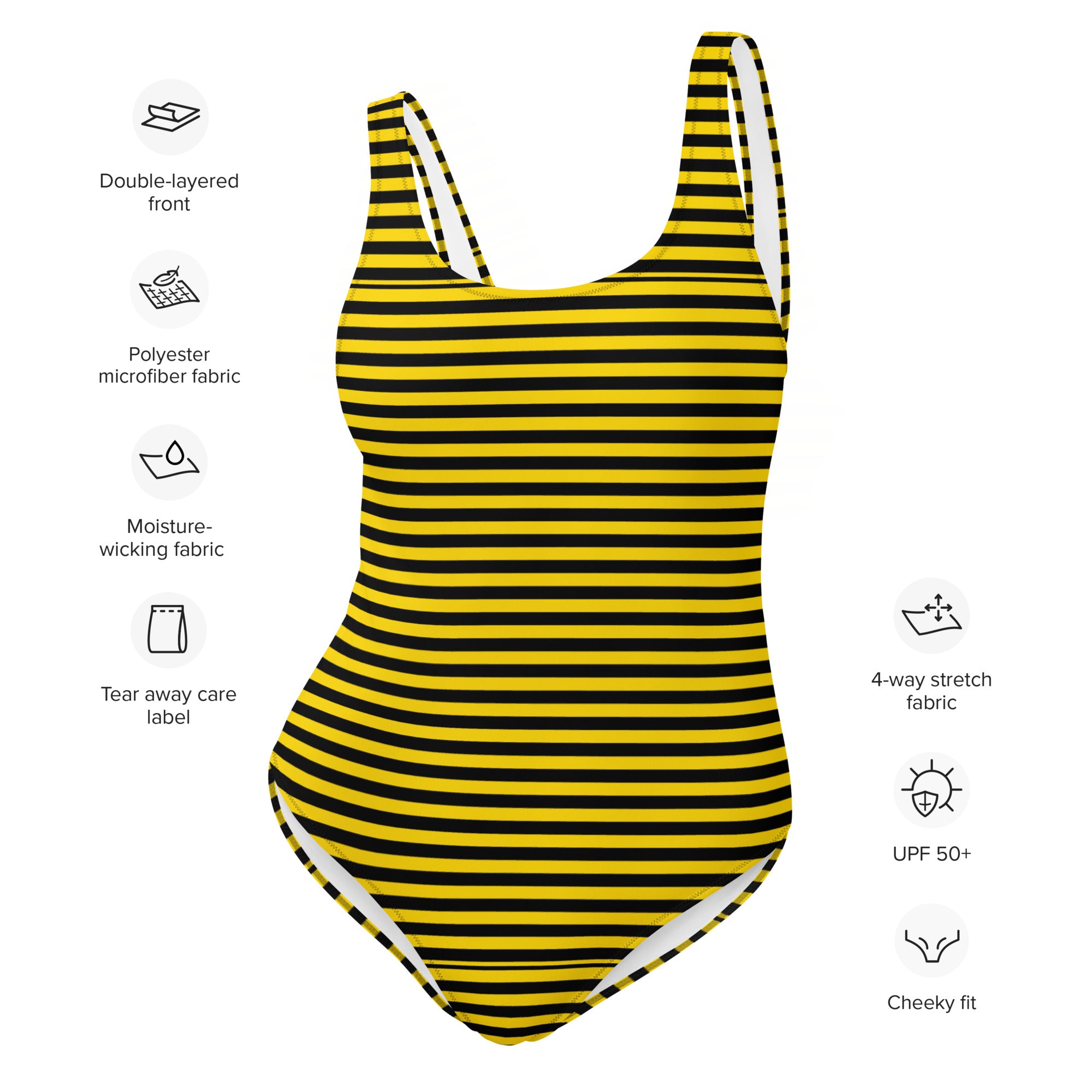 Yellow and Black Honey Bee Inspired Vertical Striped One-Piece Swimsuit