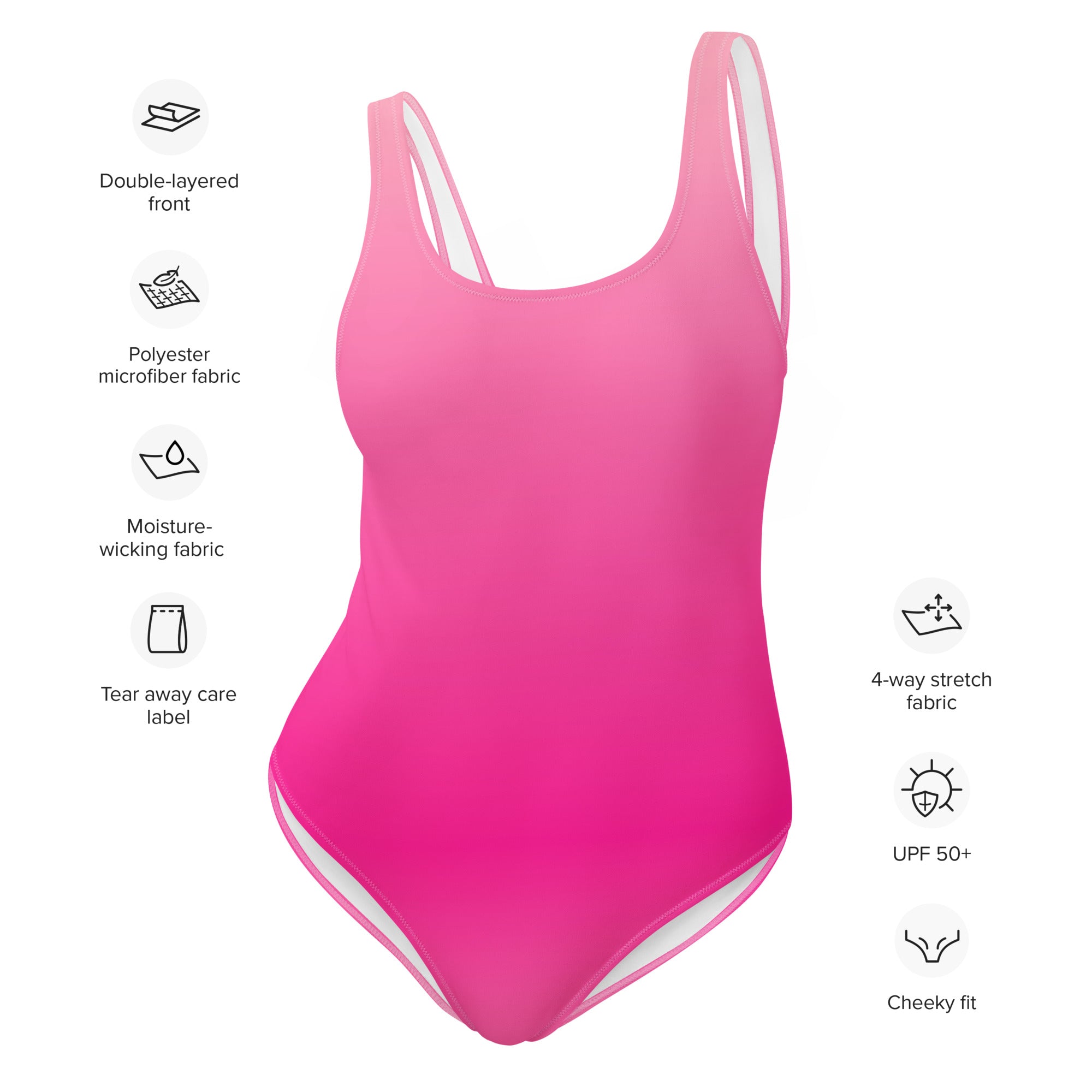 Preppy Pink Gradient One-Piece Swimsuit for Women