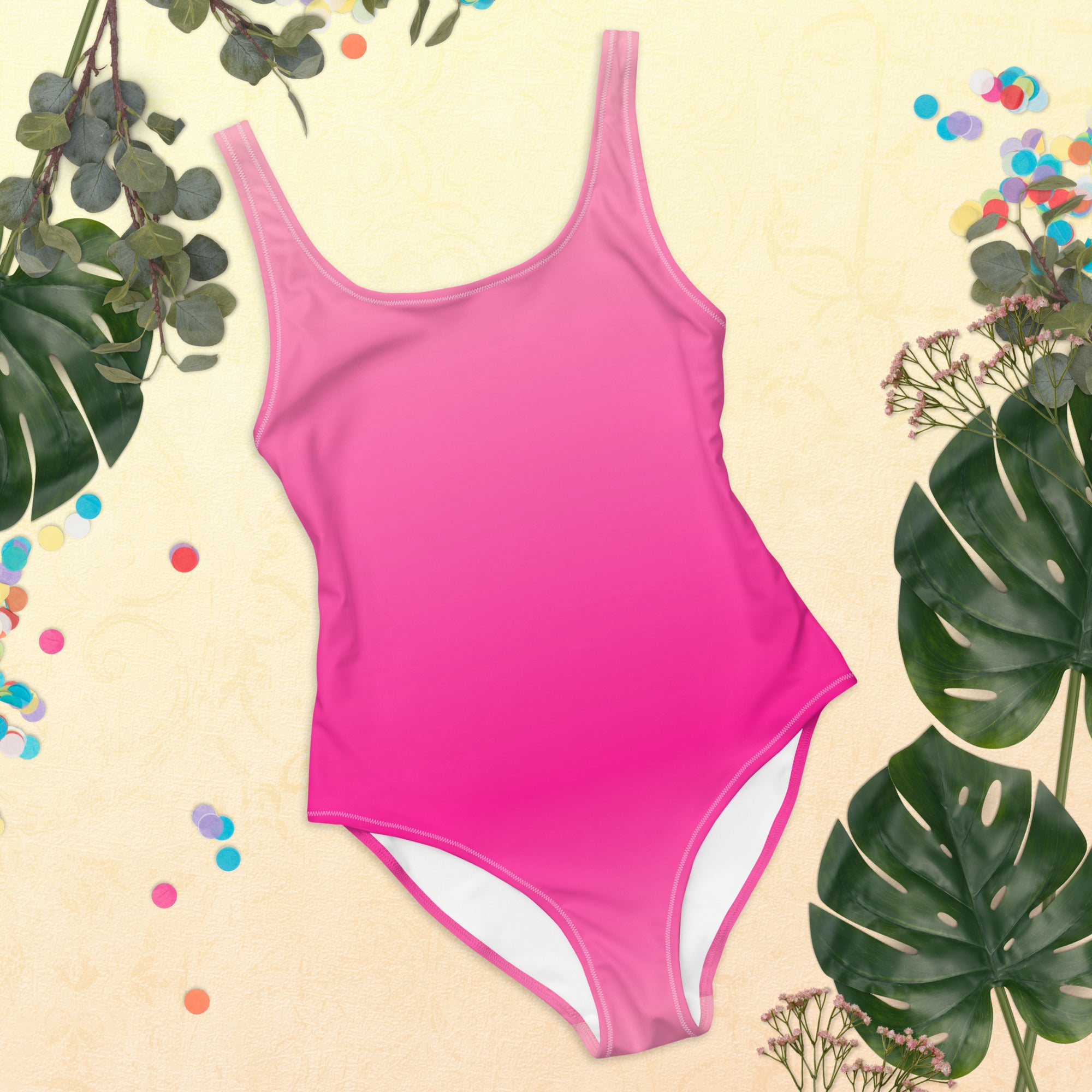 Preppy Pink Gradient One-Piece Swimsuit for Women
