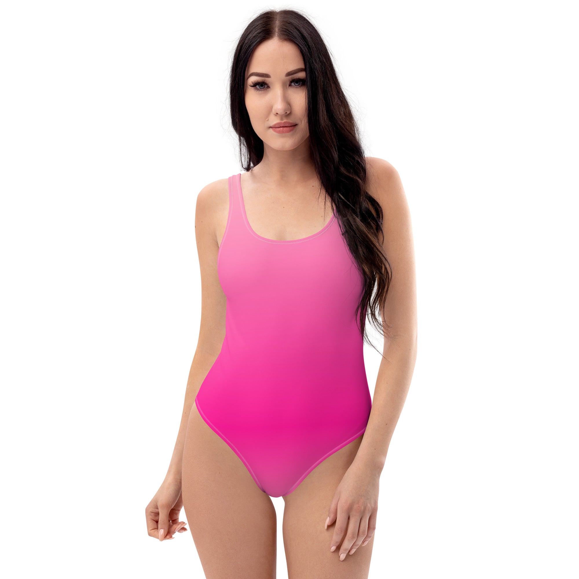 Preppy Pink Gradient One-Piece Swimsuit for Women