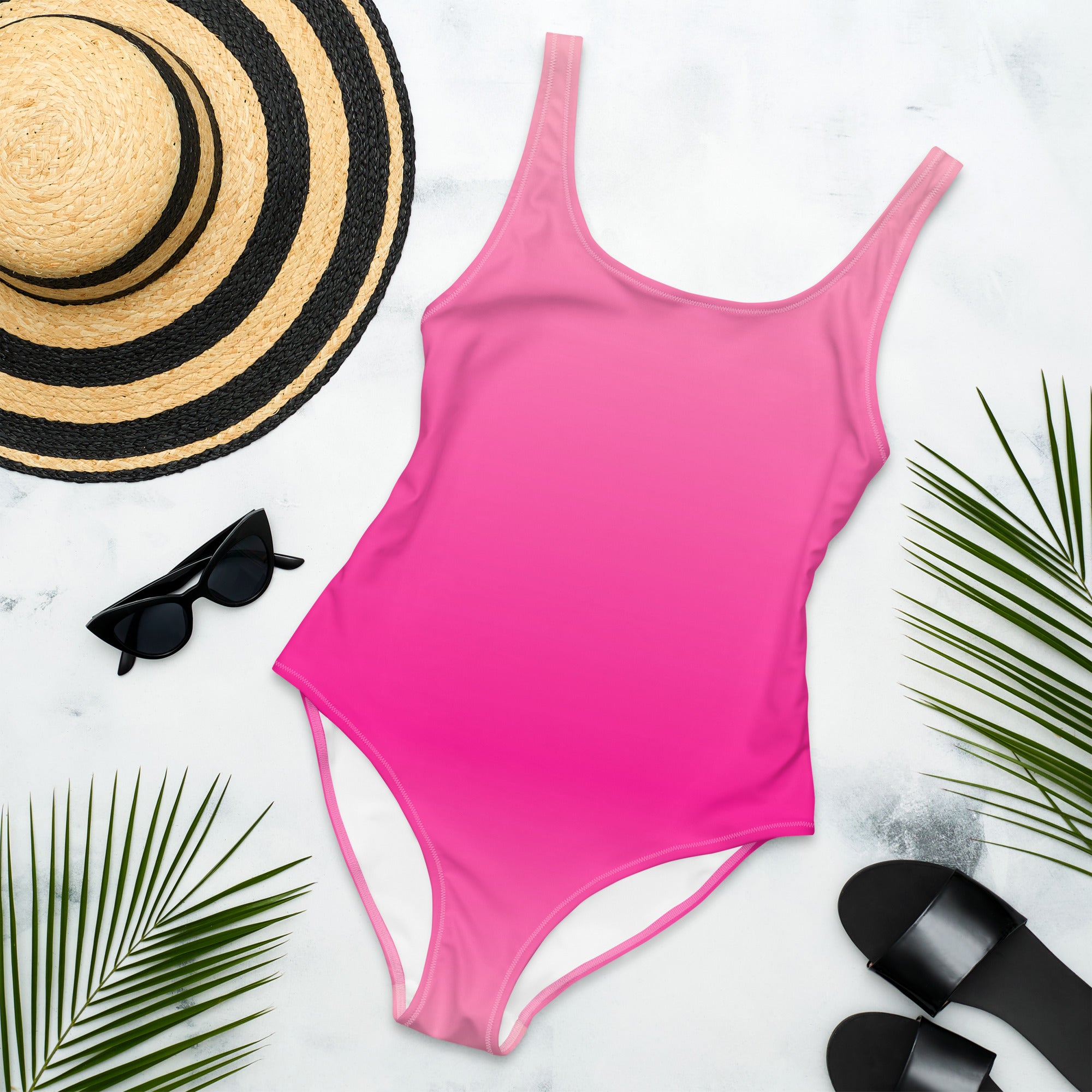 Preppy Pink Gradient One-Piece Swimsuit for Women