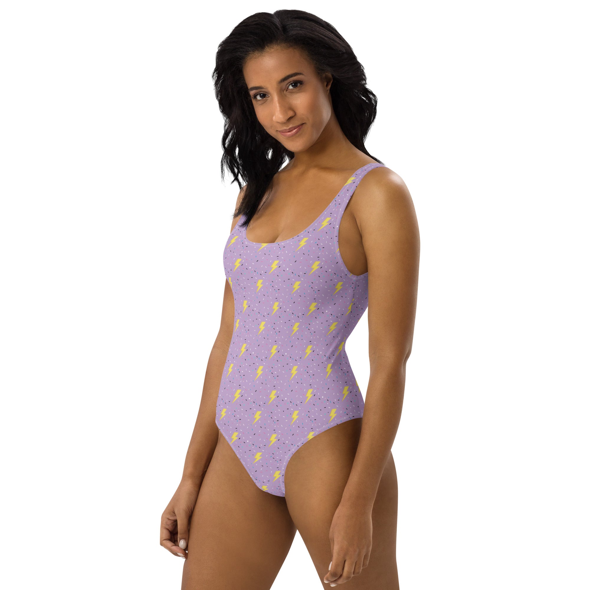 Preppy Lightning Bolts Purple One-Piece Swimsuit