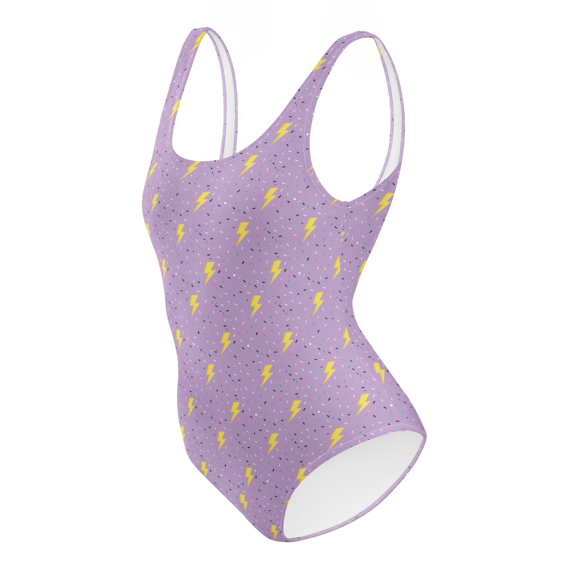 Preppy Lightning Bolts Purple One-Piece Swimsuit