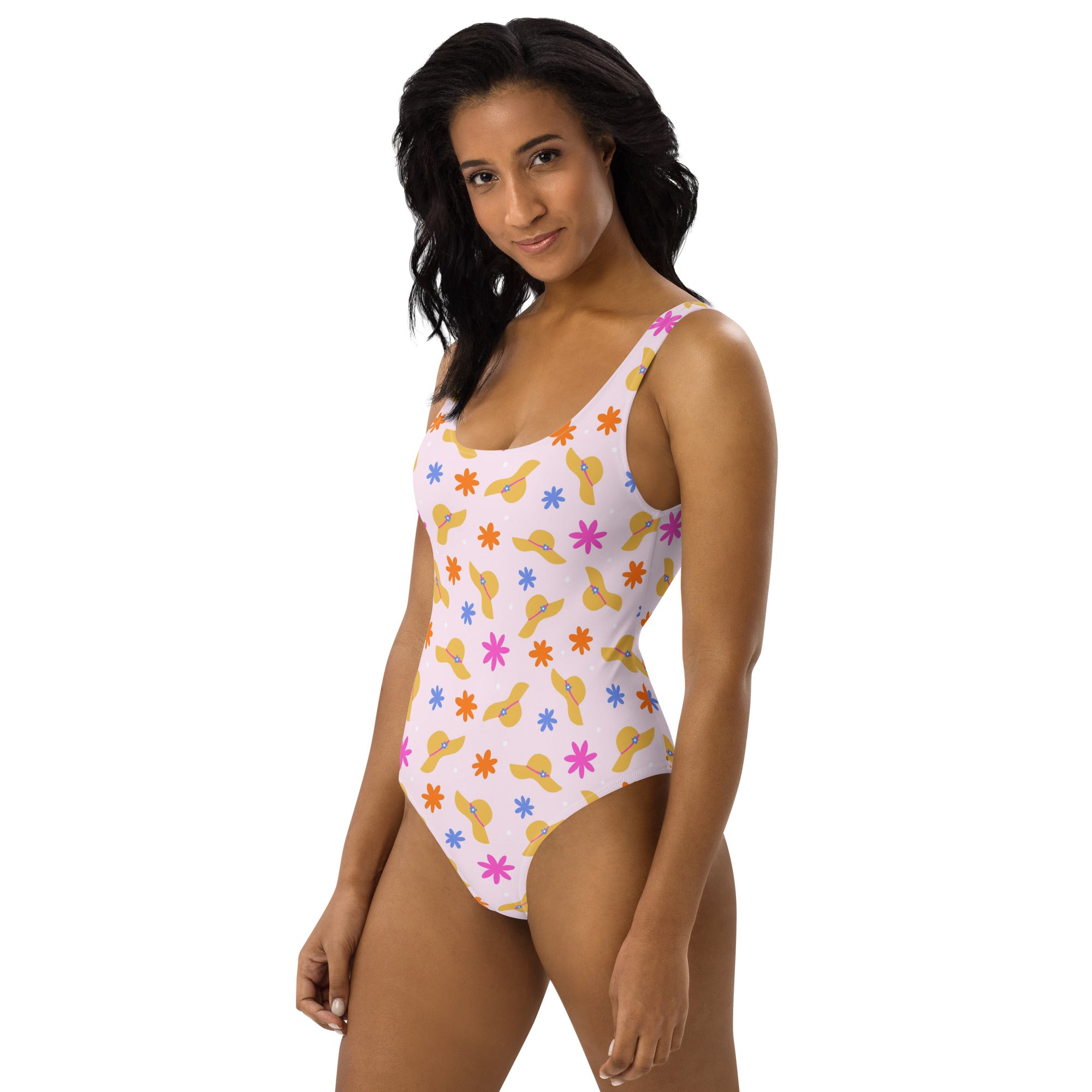 Preppy Beach Vacation Theme Pink One-Piece Swimsuit