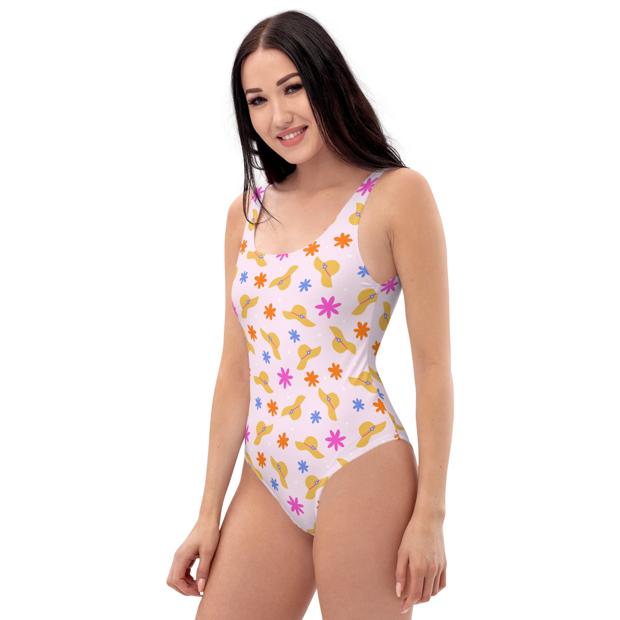 Preppy Beach Vacation Theme Pink One-Piece Swimsuit