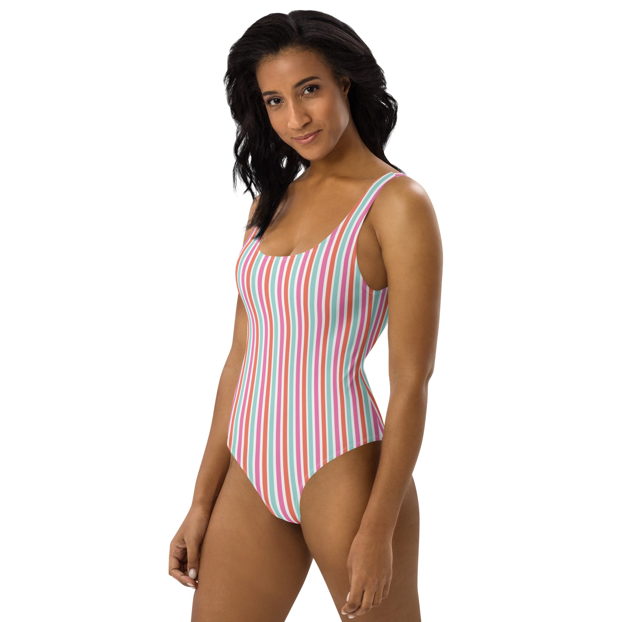 Preppy Aesthetic Multicolor Striped Cute One-Piece Swimsuit