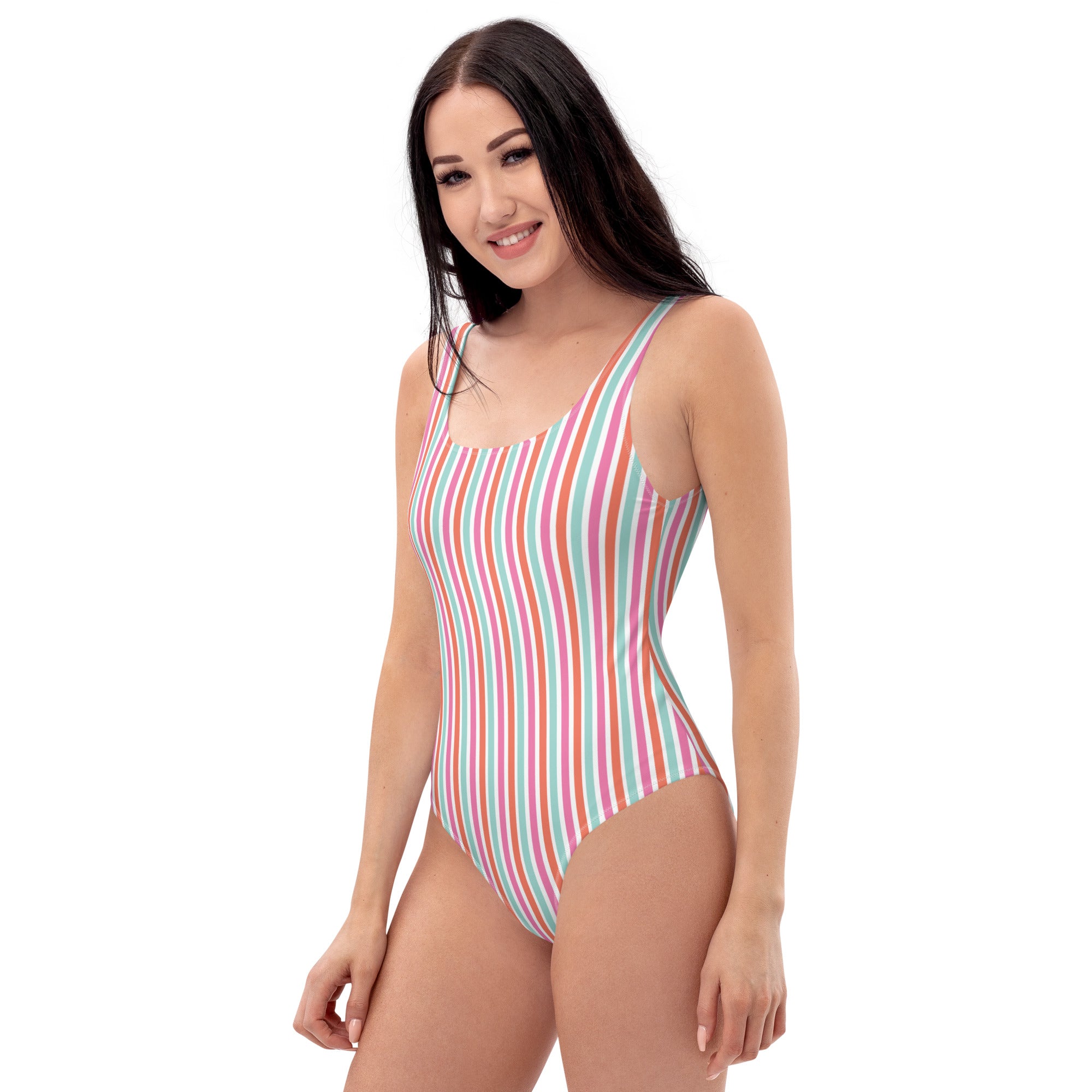 Preppy Aesthetic Multicolor Striped Cute One-Piece Swimsuit