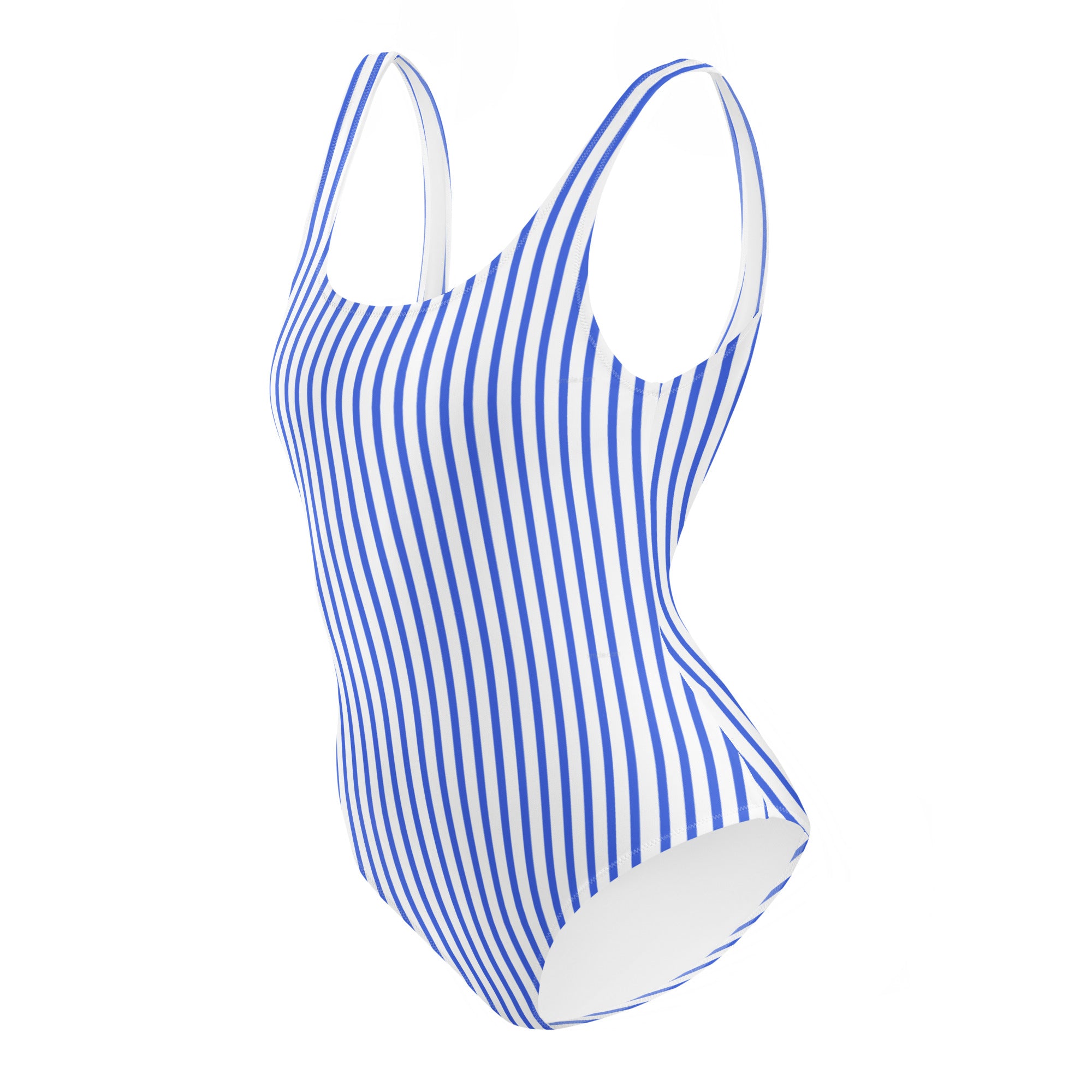 Preppy Nautical Striped Blue & White Horizontal Streaks Lines One-Piece Swimsuit