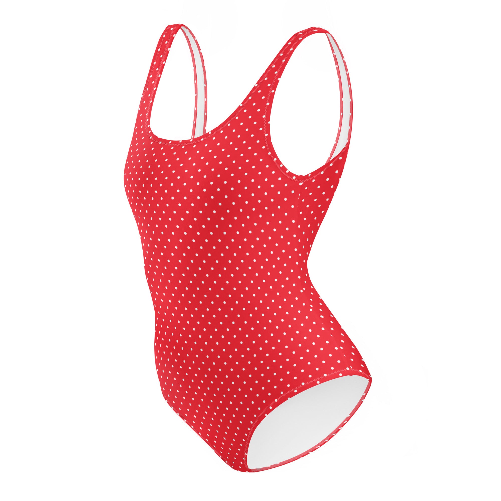 Classic Vintage Red and White Polka Dot One-Piece Swimsuit
