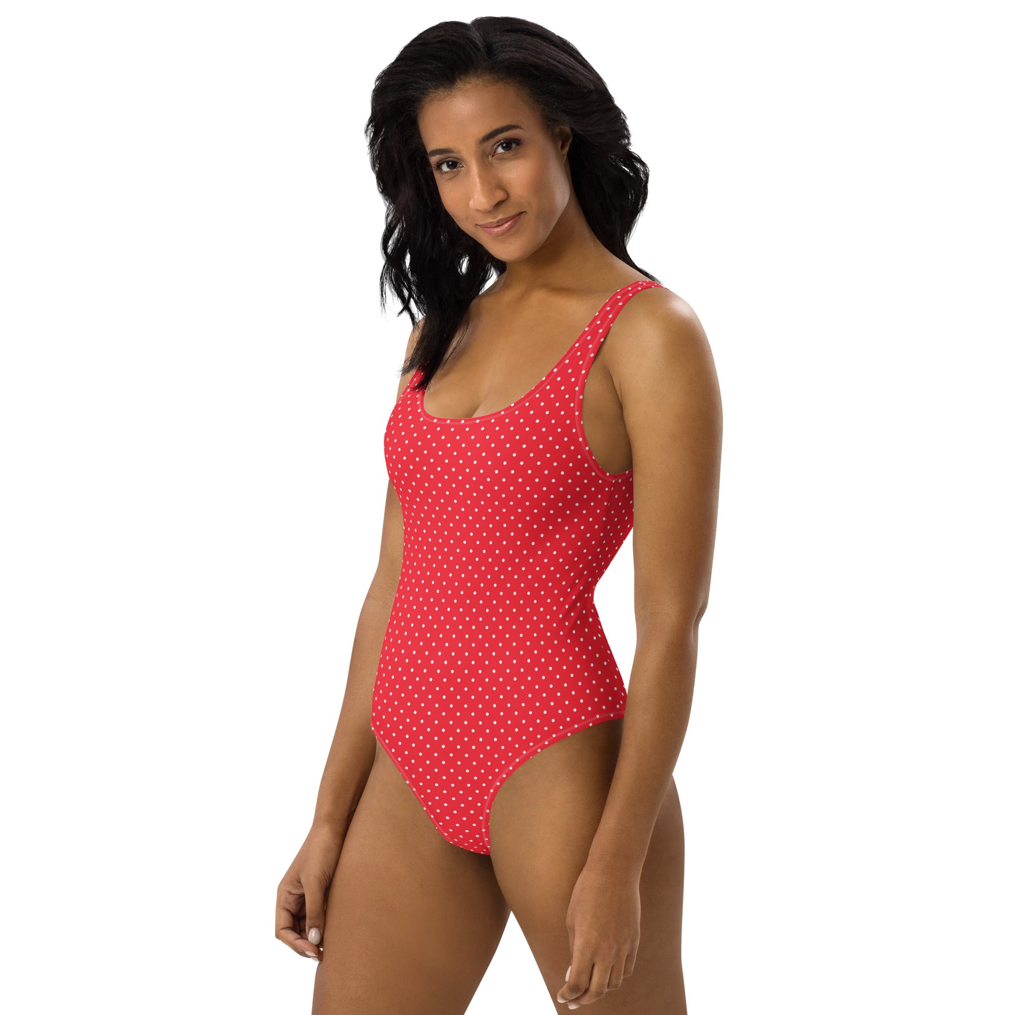 Classic Vintage Red and White Polka Dot One-Piece Swimsuit