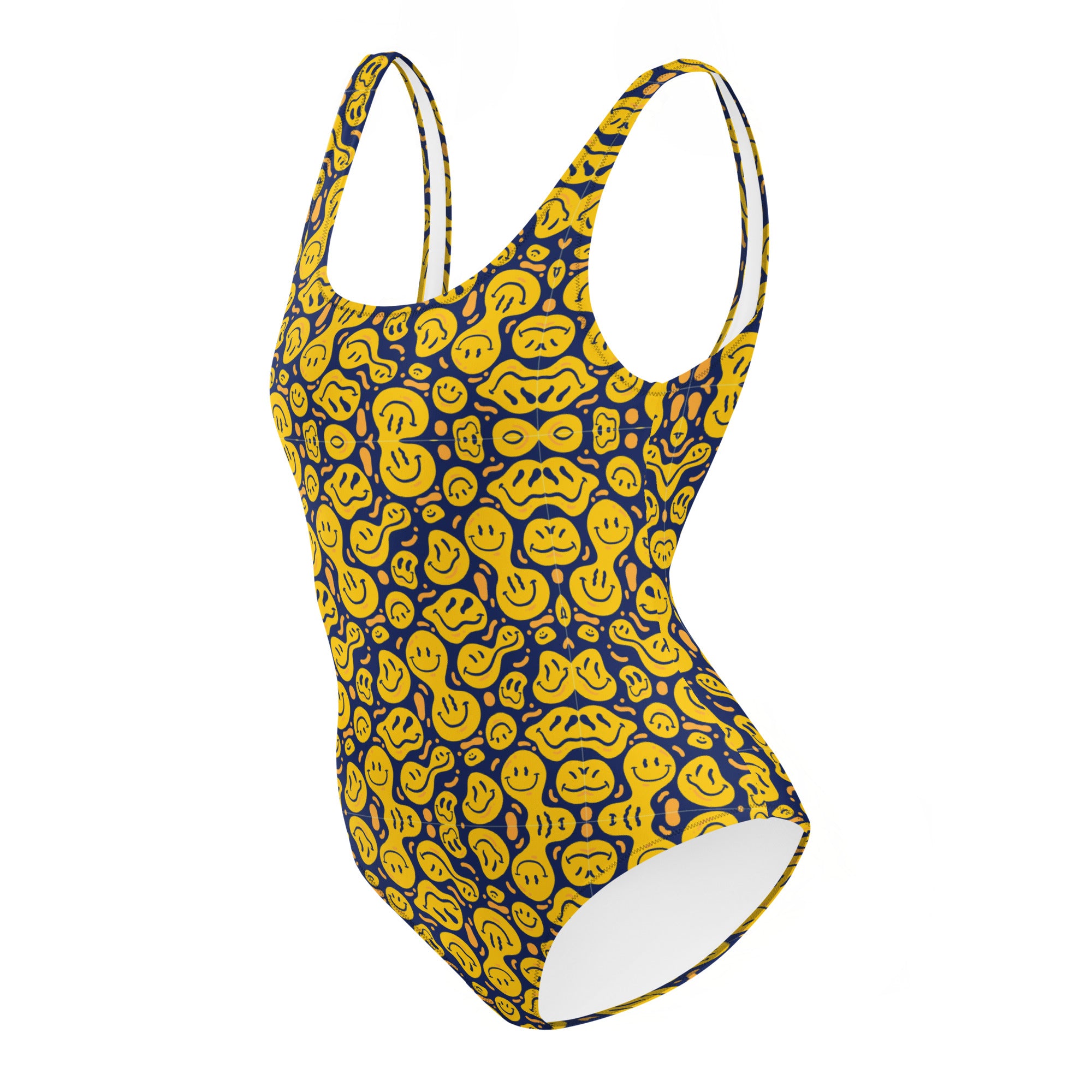 Original Preppy Yellow Drippy Smiley Face One-Piece Swimsuit