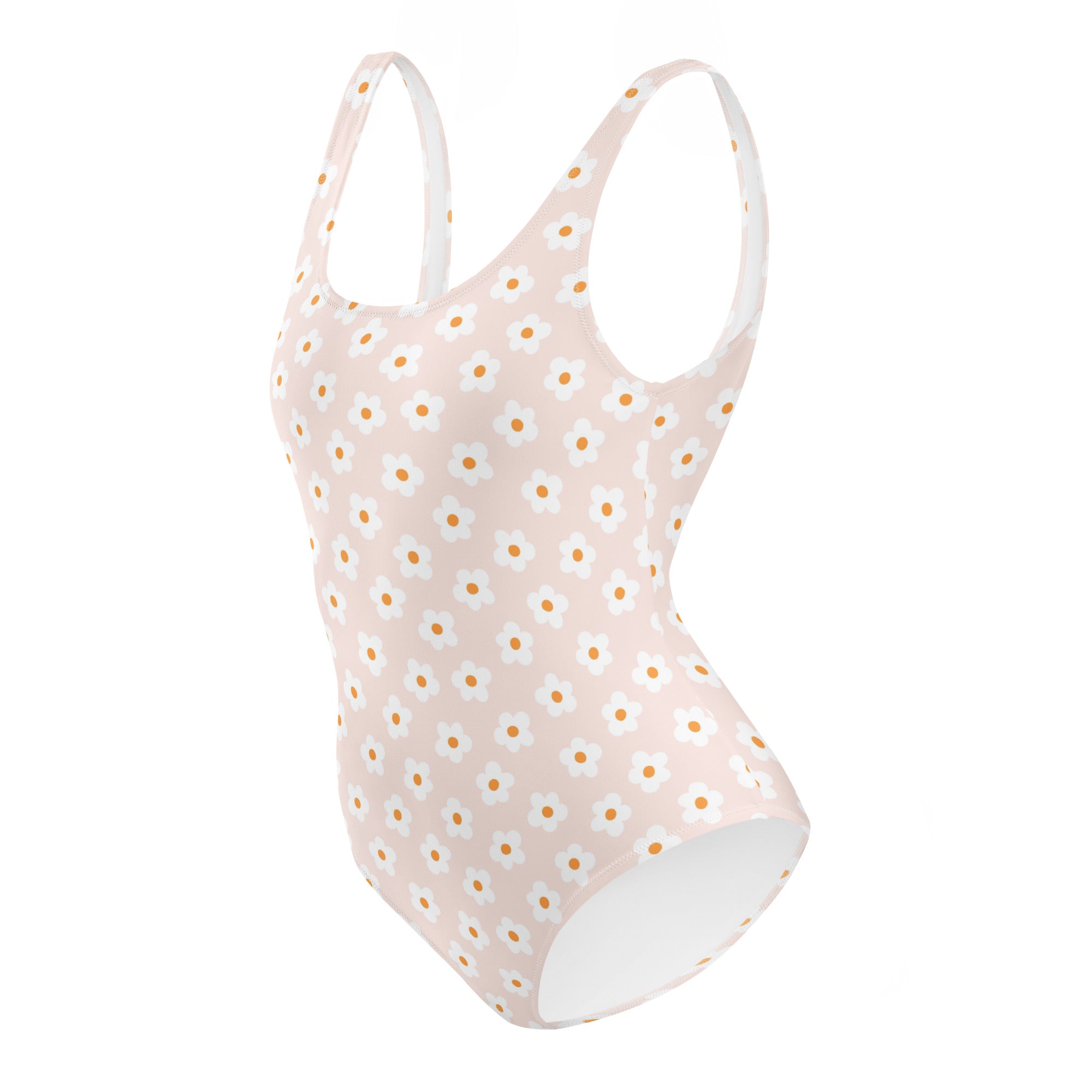 Preppy Pink Minimal Daisy Floral One-Piece Swimsuit