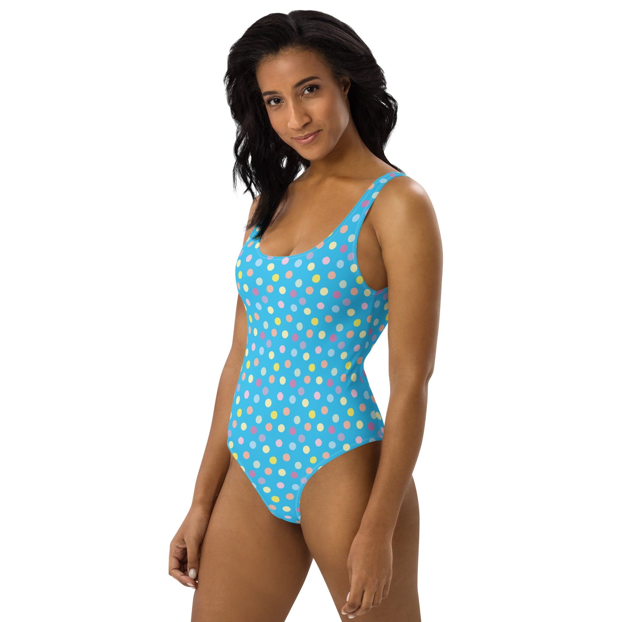 Cute Colorful Polka Dot Preppy Blue One-Piece Swimsuit