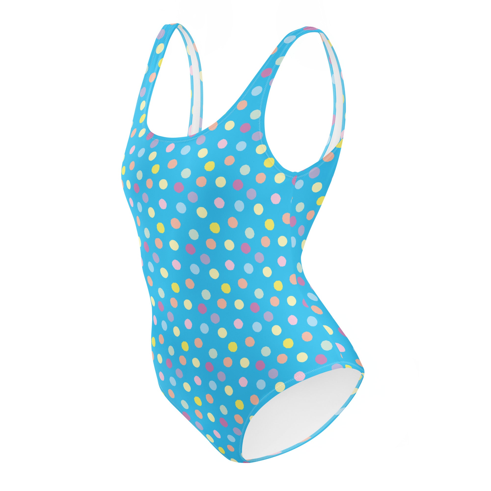 Cute Colorful Polka Dot Preppy Blue One-Piece Swimsuit