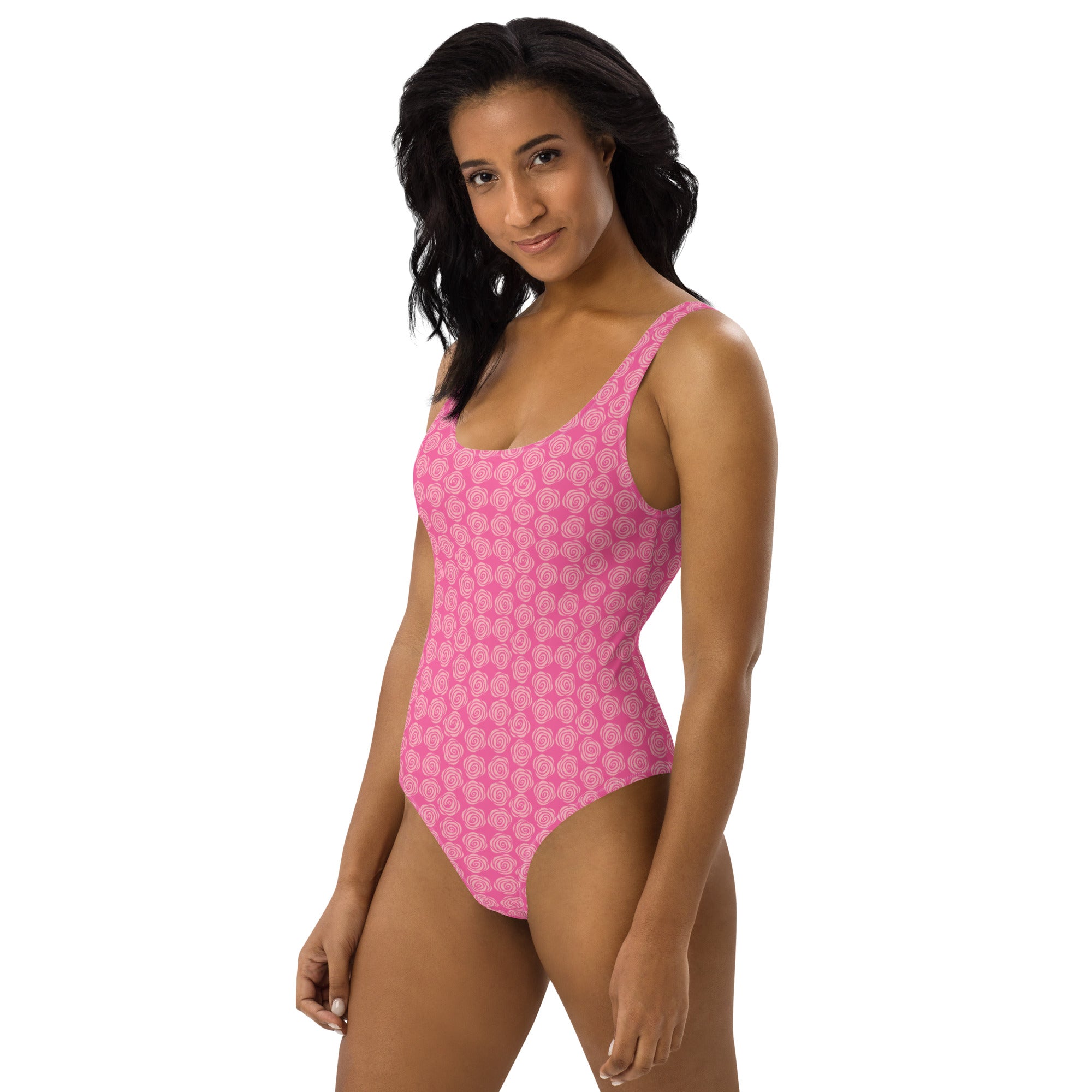 Preppy Pink Roses Valentine Inspired Cute One-Piece Swimsuit