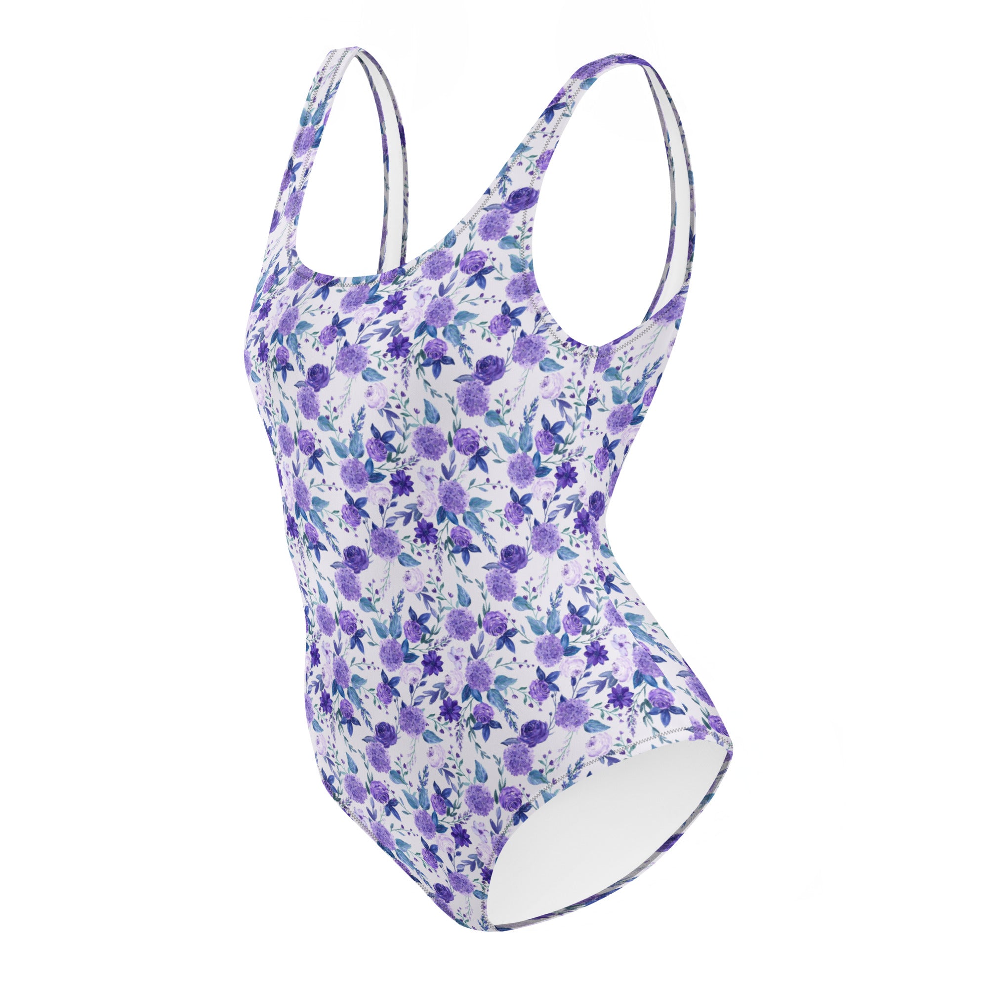 Preppy Purple Floral White One-Piece Swimsuit