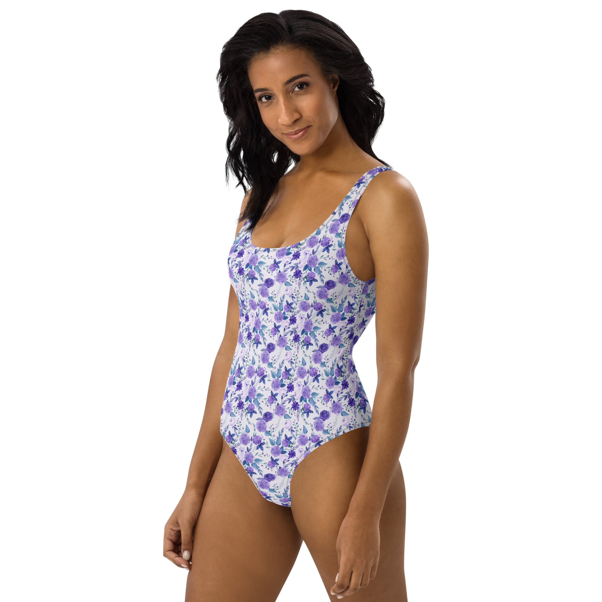 Preppy Purple Floral White One-Piece Swimsuit