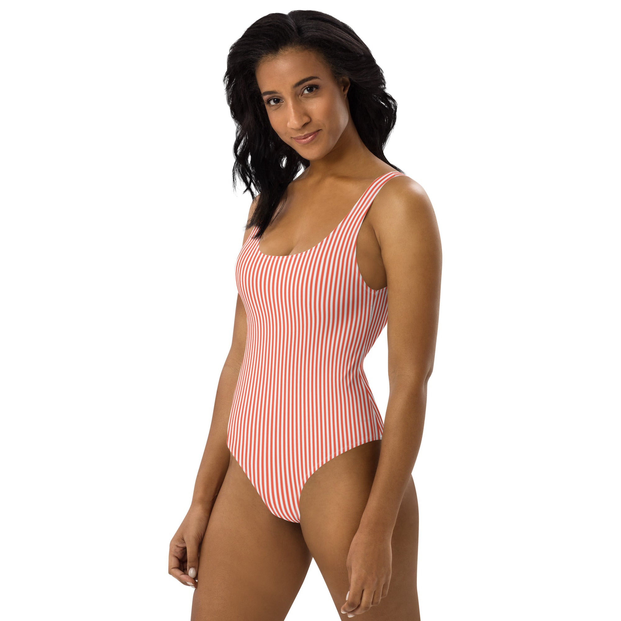 Preppy White and Orange Stripes One-Piece Swimsuit