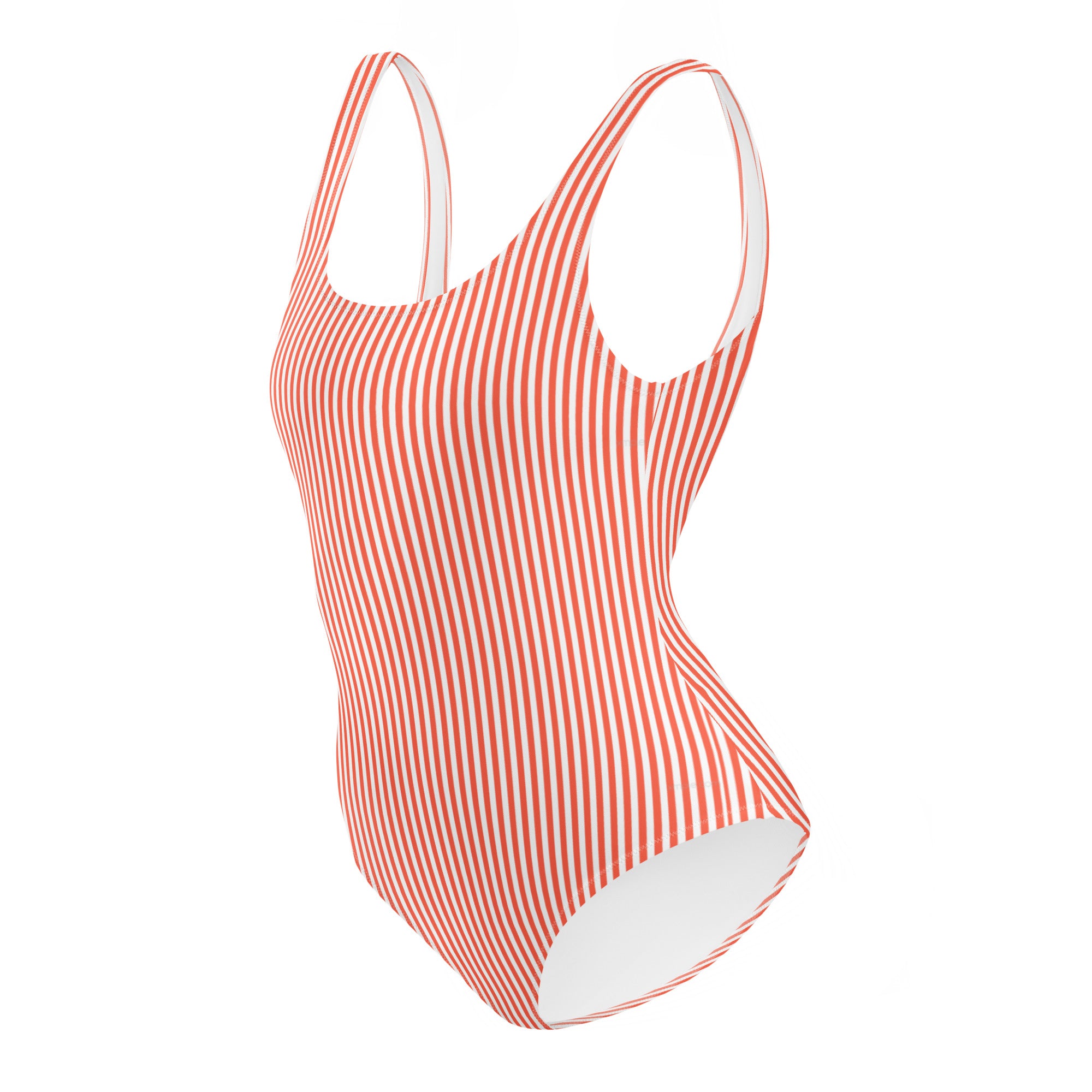 Preppy White and Orange Stripes One-Piece Swimsuit