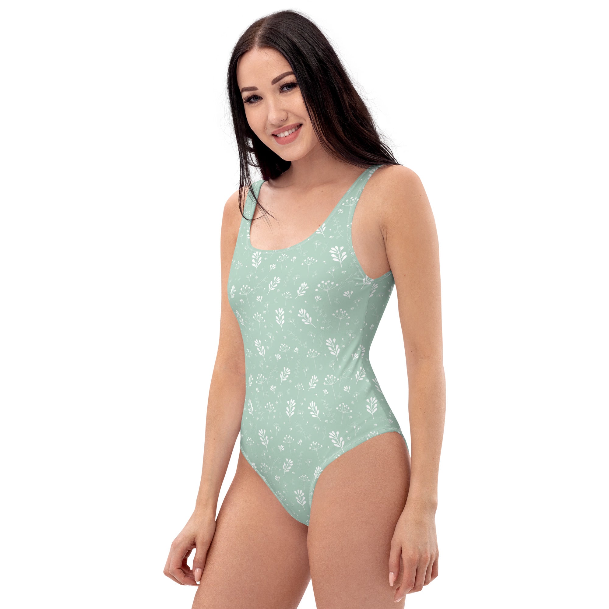 Pastel Green Clean Seamless Floral One-Piece Swimsuit