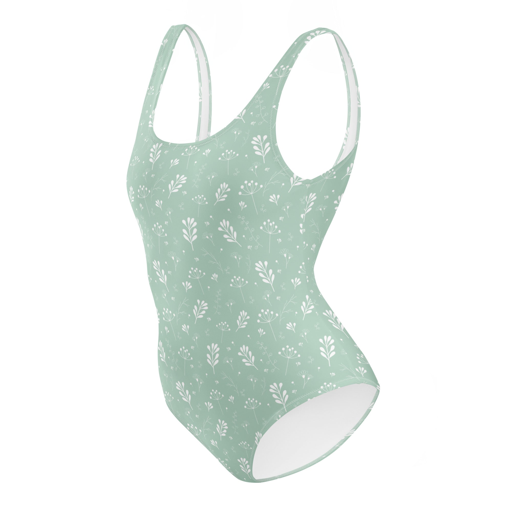 Pastel Green Clean Seamless Floral One-Piece Swimsuit