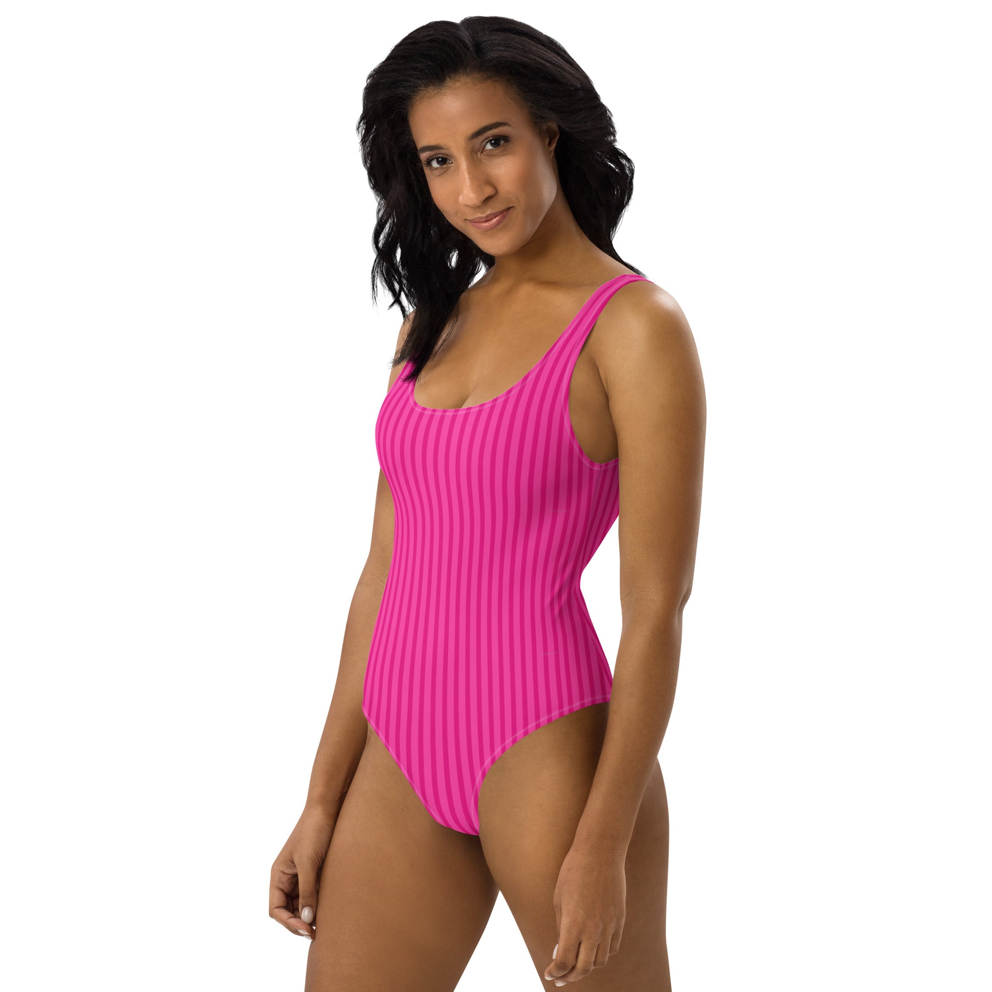 Preppy Aesthetic Pink Bubblegum Striped One-Piece Swimsuit