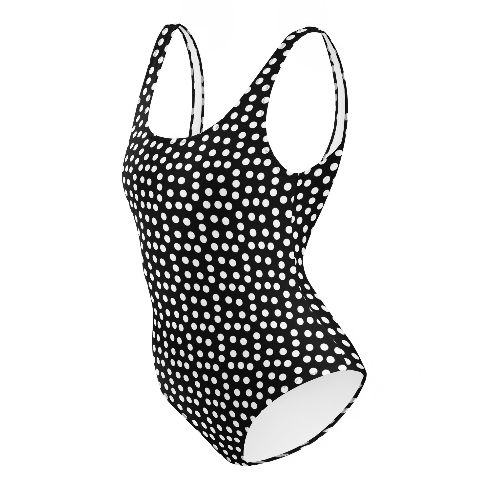 Vintage Preppy Style Black with White Polka Dot One-Piece Swimsuit