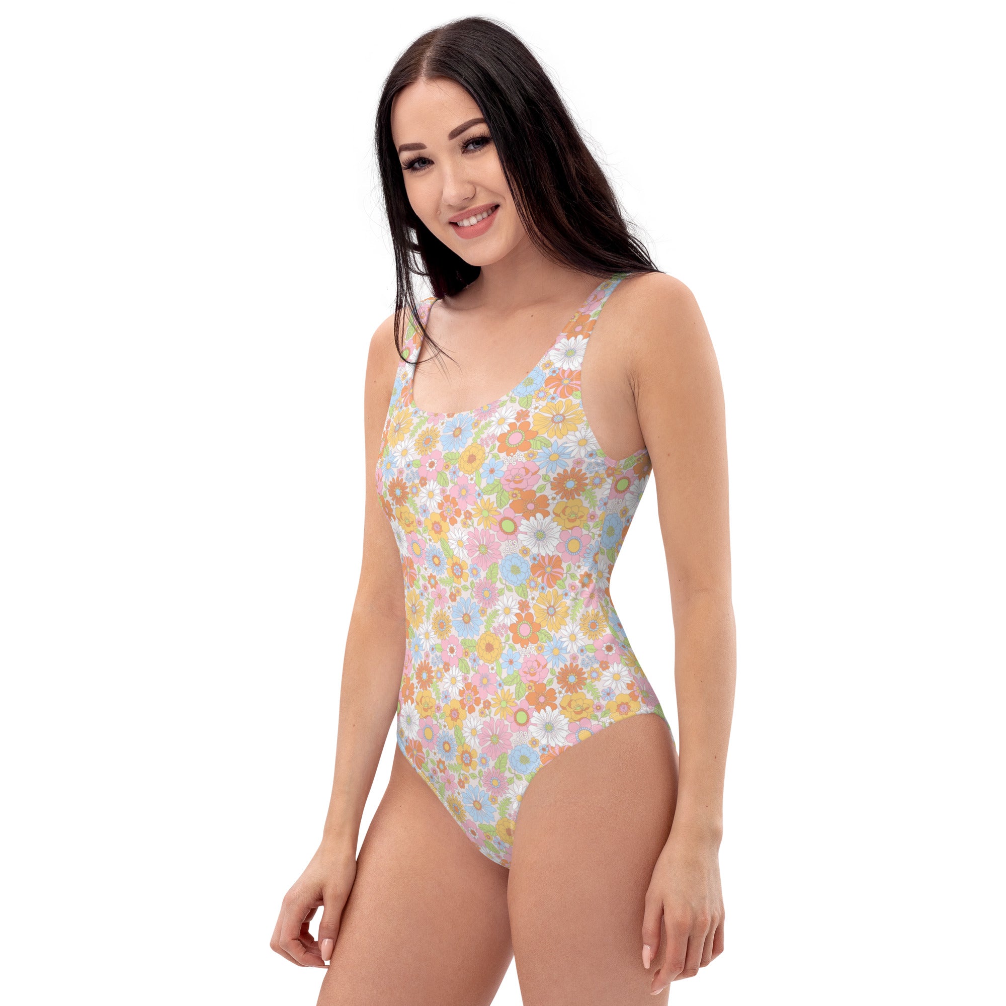 Cute Multicolor Summer Floral One-Piece Swimsuit