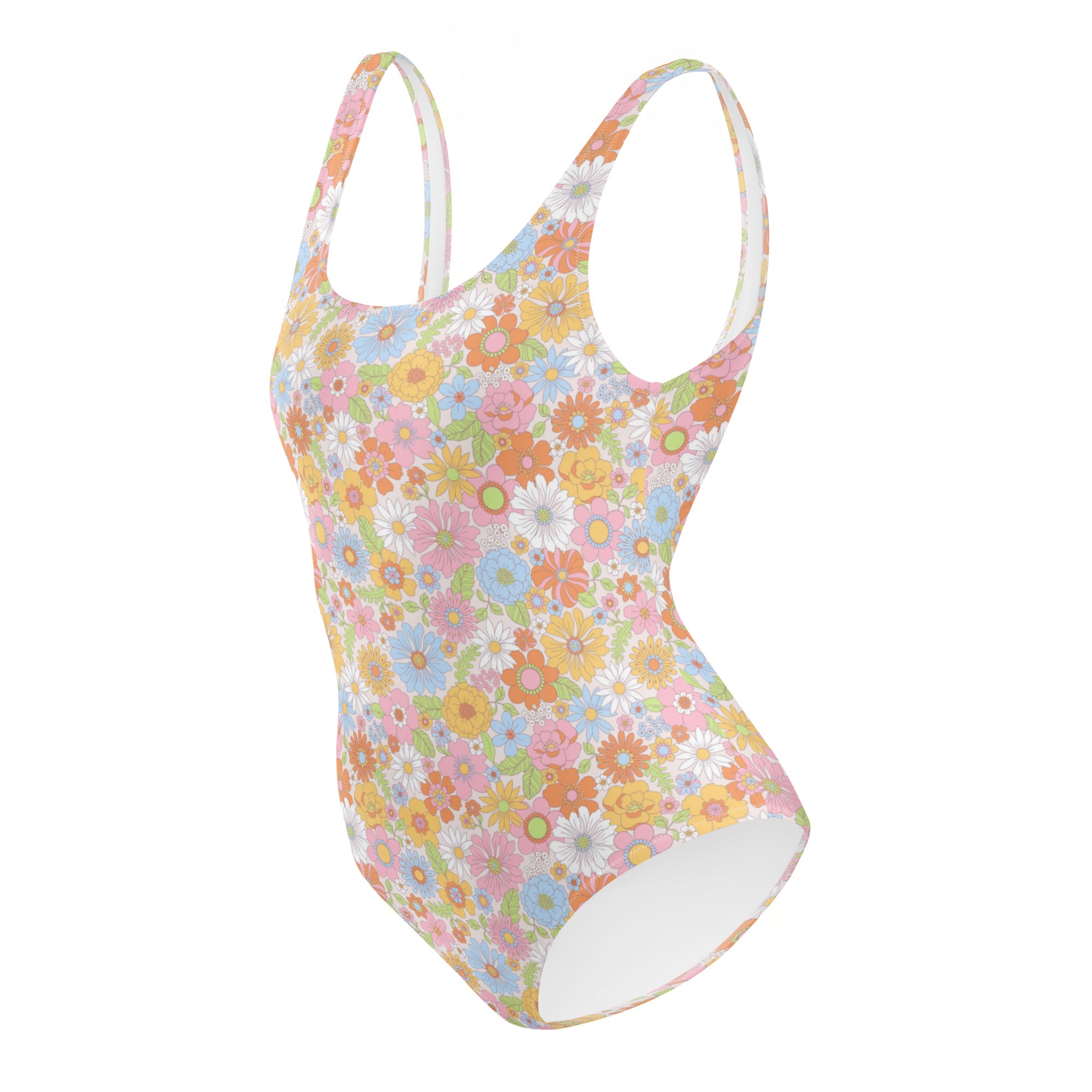 Cute Multicolor Summer Floral One-Piece Swimsuit