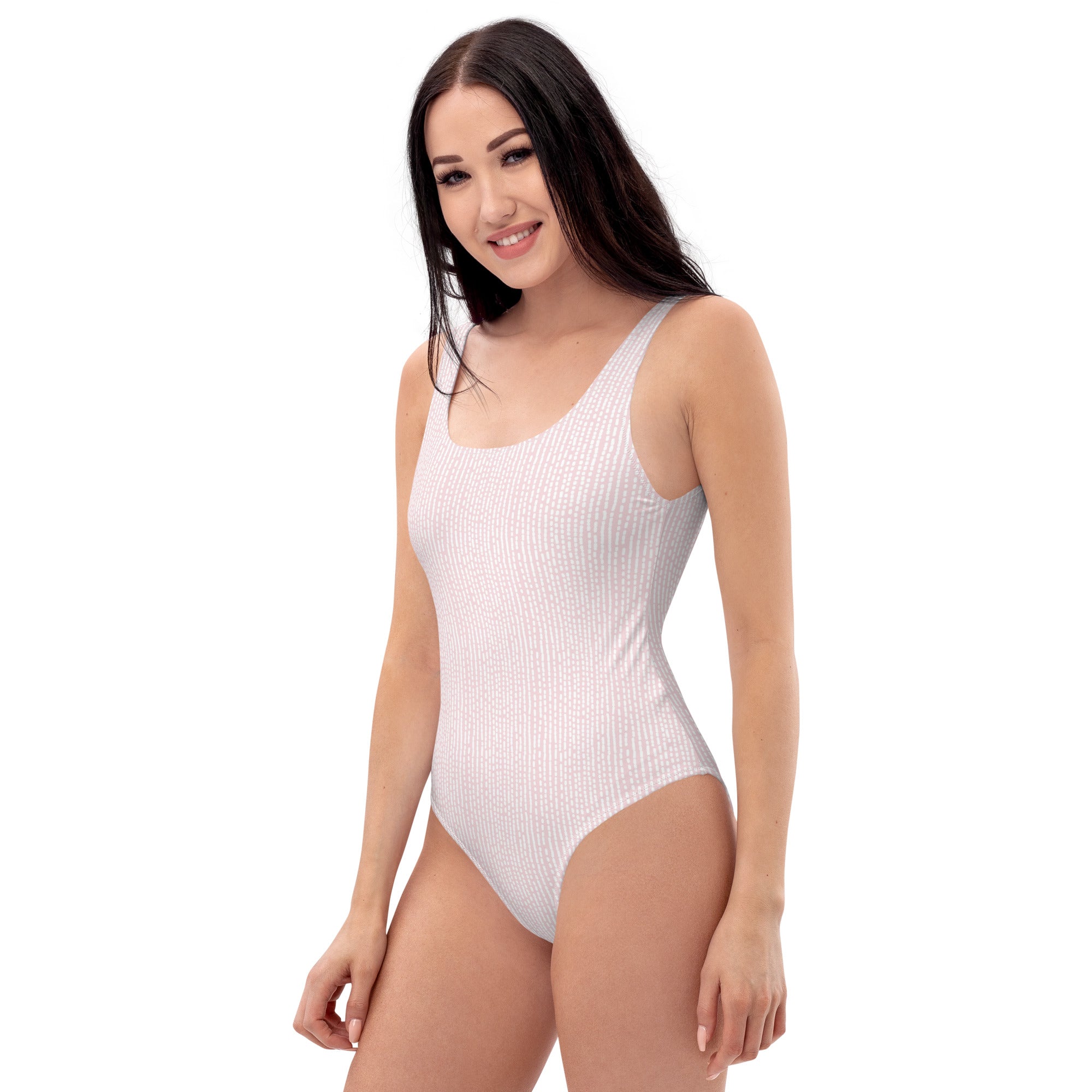 Cute Rose Pink Irregular Striped Print One-Piece Swimsuit