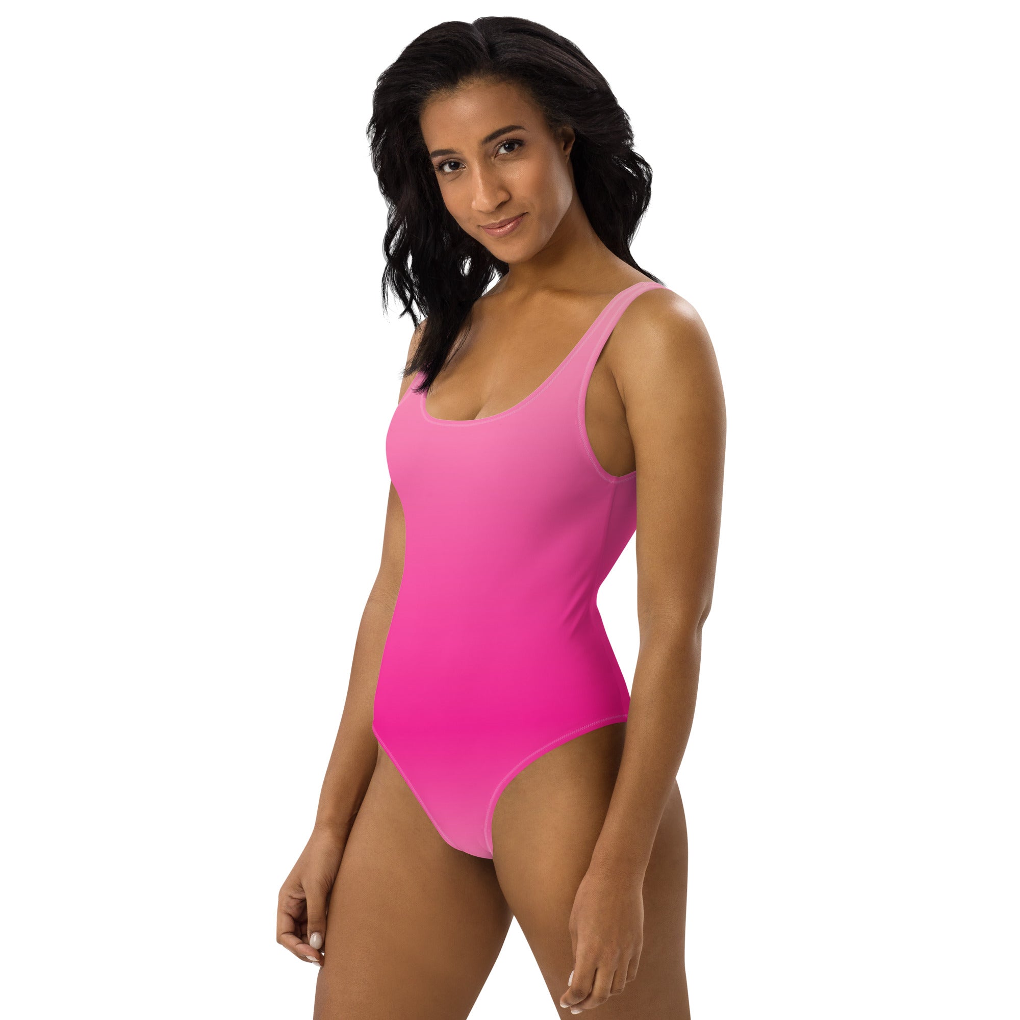 Preppy Pink Gradient One-Piece Swimsuit for Women