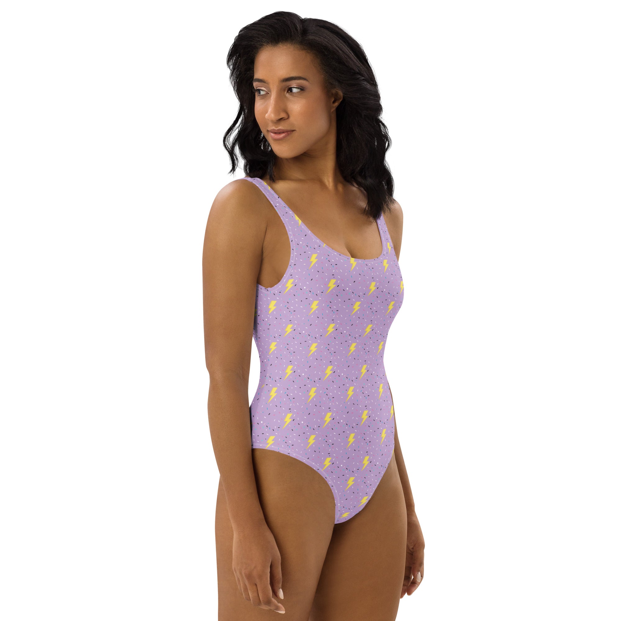 Preppy Lightning Bolts Purple One-Piece Swimsuit