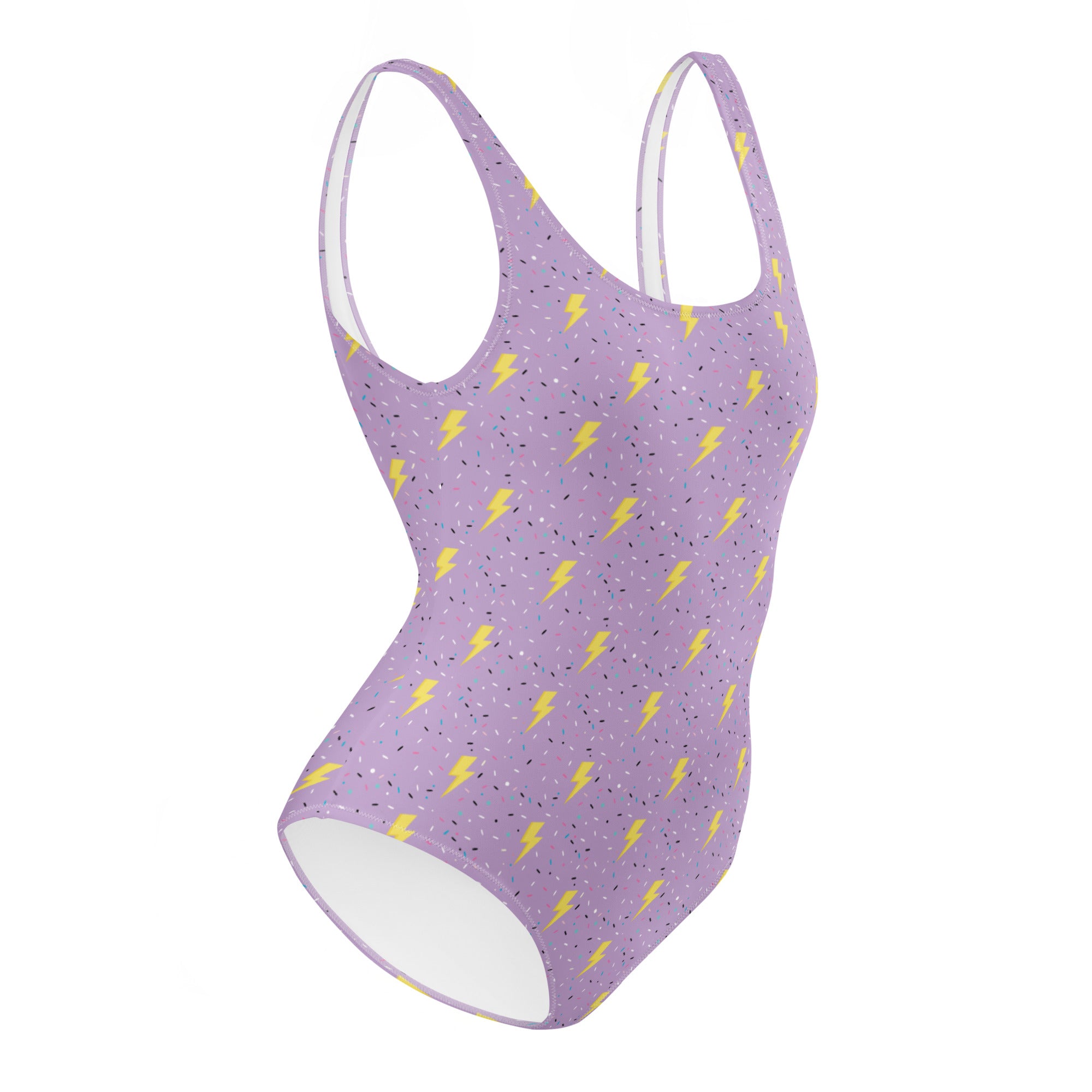 Preppy Lightning Bolts Purple One-Piece Swimsuit