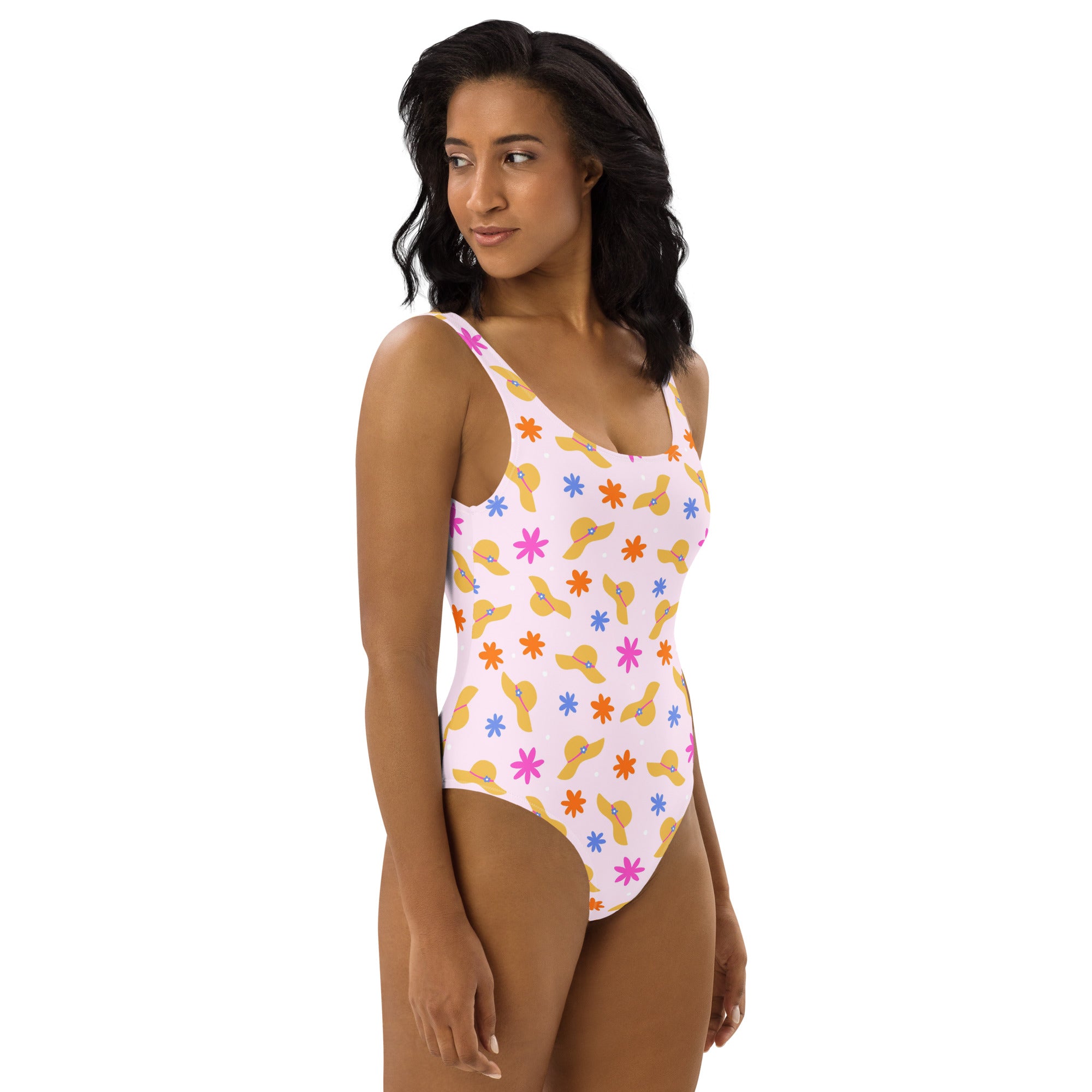 Preppy Beach Vacation Theme Pink One-Piece Swimsuit