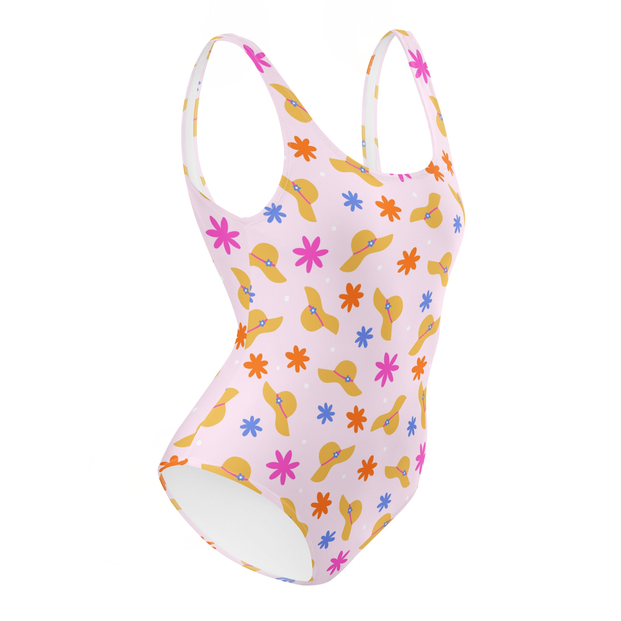 Preppy Beach Vacation Theme Pink One-Piece Swimsuit