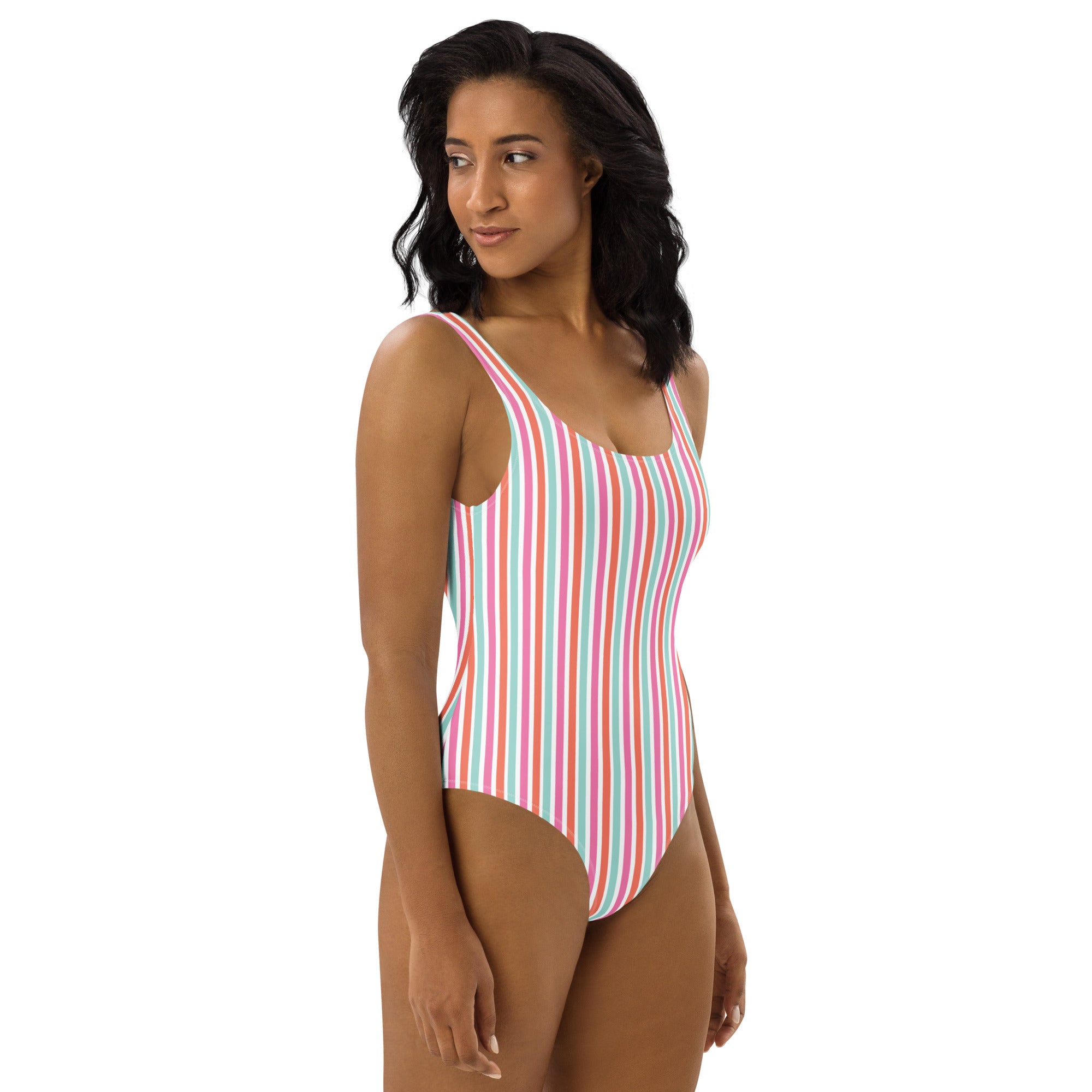 Preppy Aesthetic Multicolor Striped Cute One-Piece Swimsuit