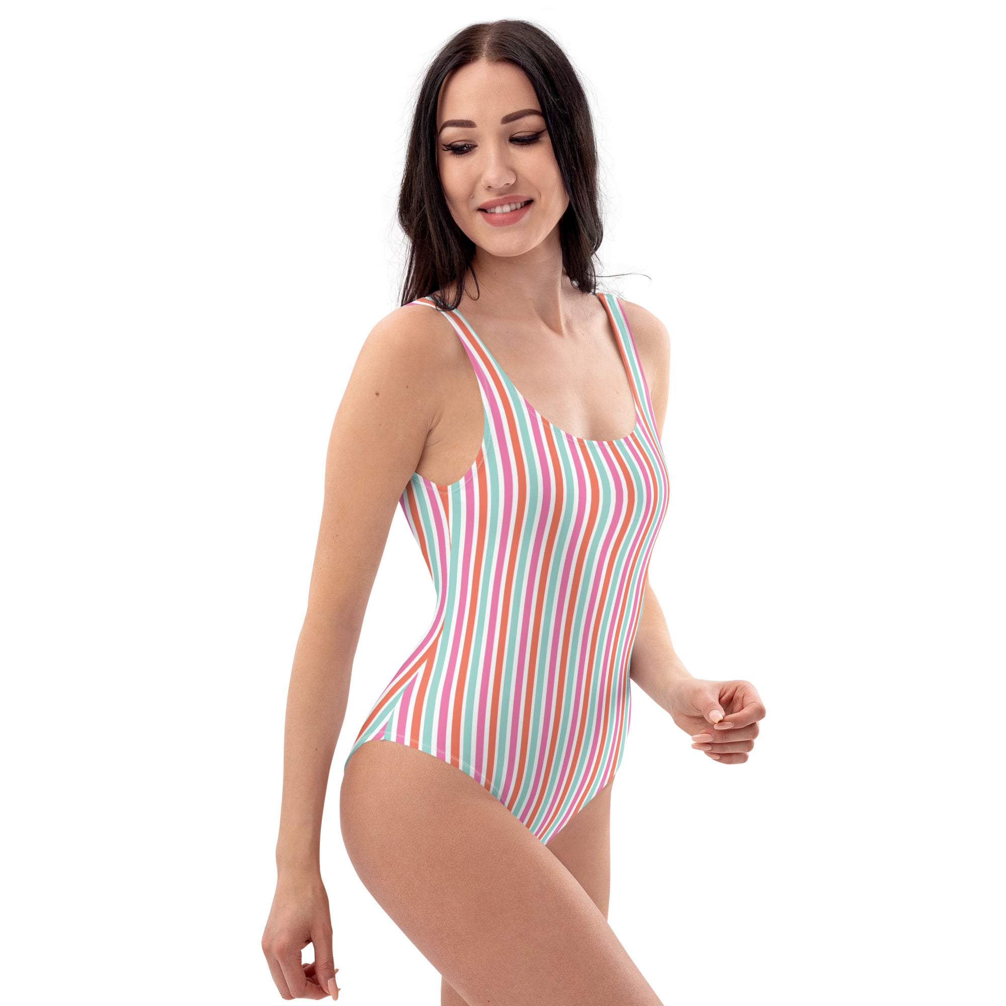 Preppy Aesthetic Multicolor Striped Cute One-Piece Swimsuit