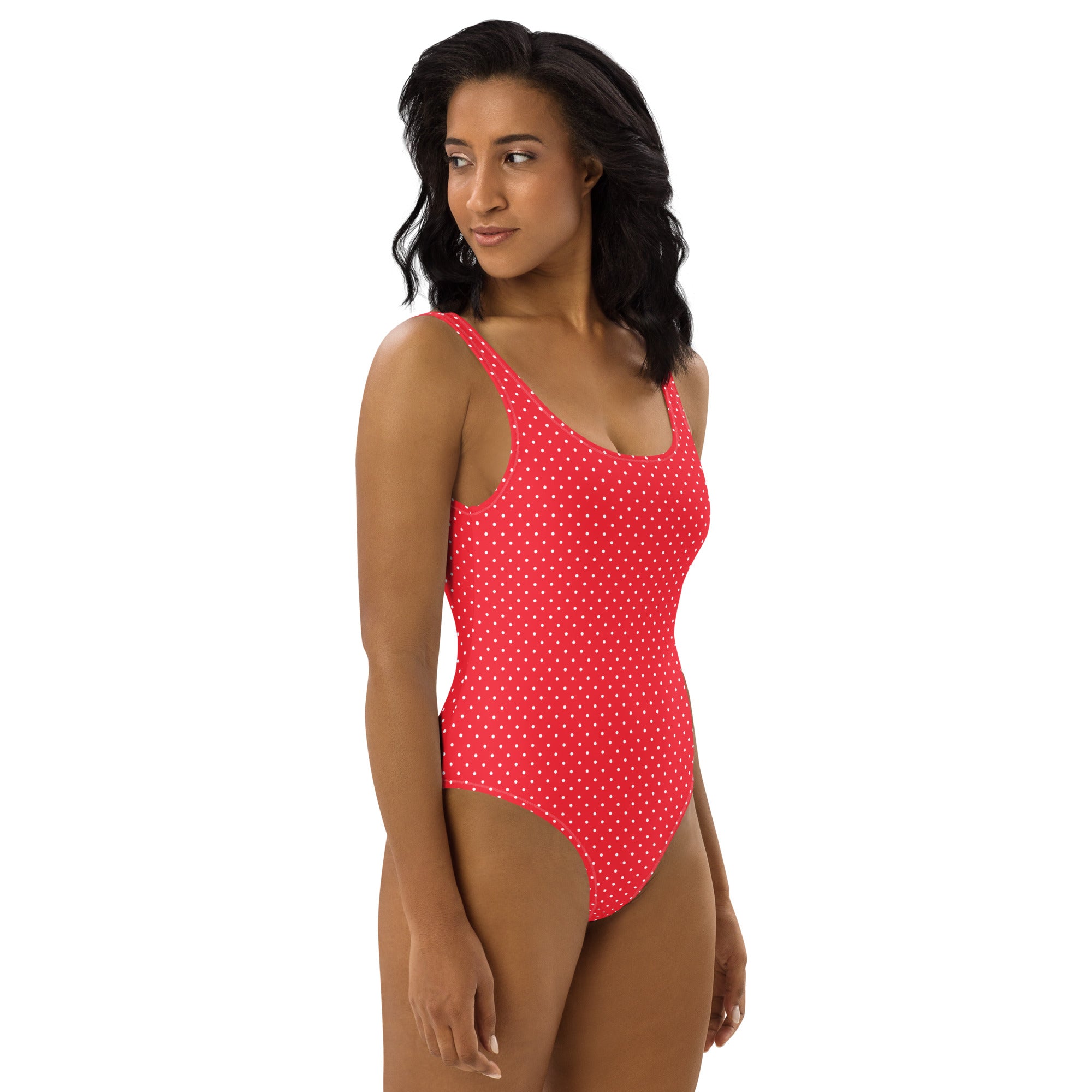 Classic Vintage Red and White Polka Dot One-Piece Swimsuit