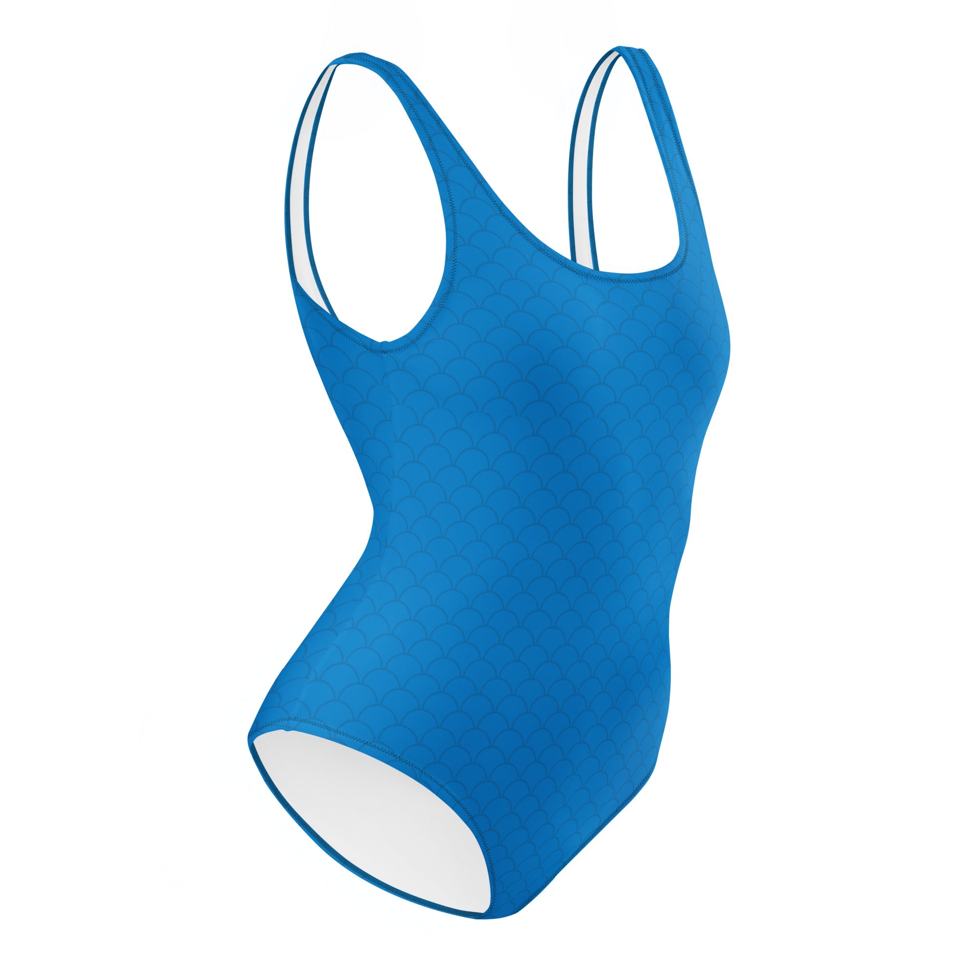 Blue Neutral Fish Scale Pattern One-Piece Swimsuit