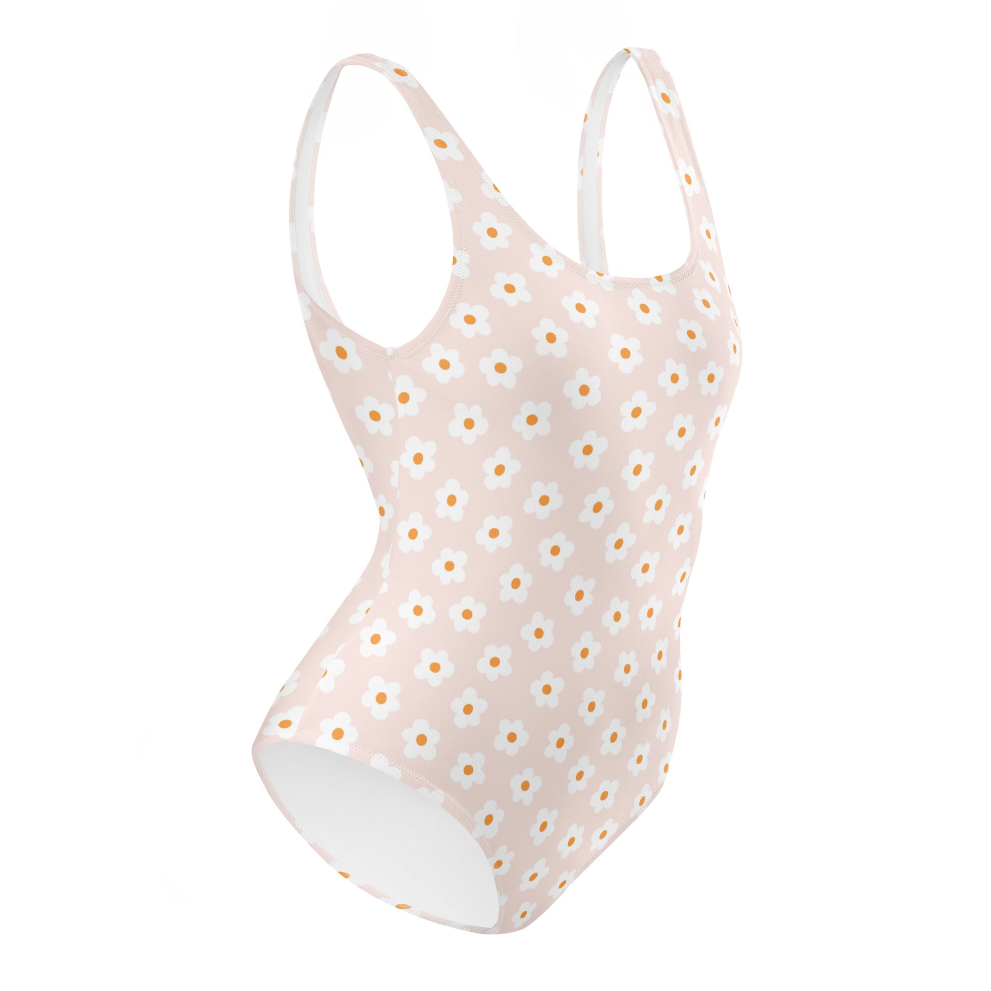 Preppy Pink Minimal Daisy Floral One-Piece Swimsuit
